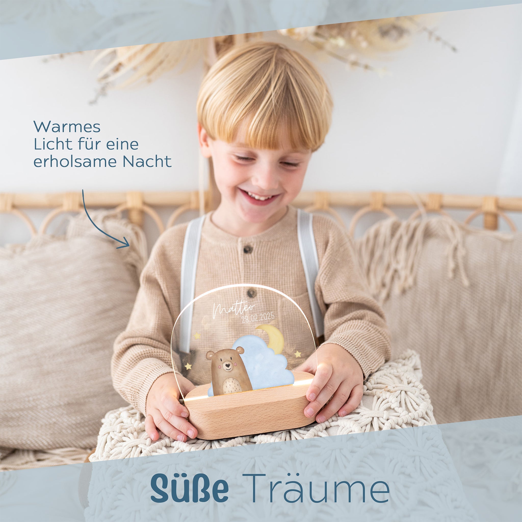 LED Nachtlicht Kinder personalisiert - Wolkentier Aquarell - wunderwunsch