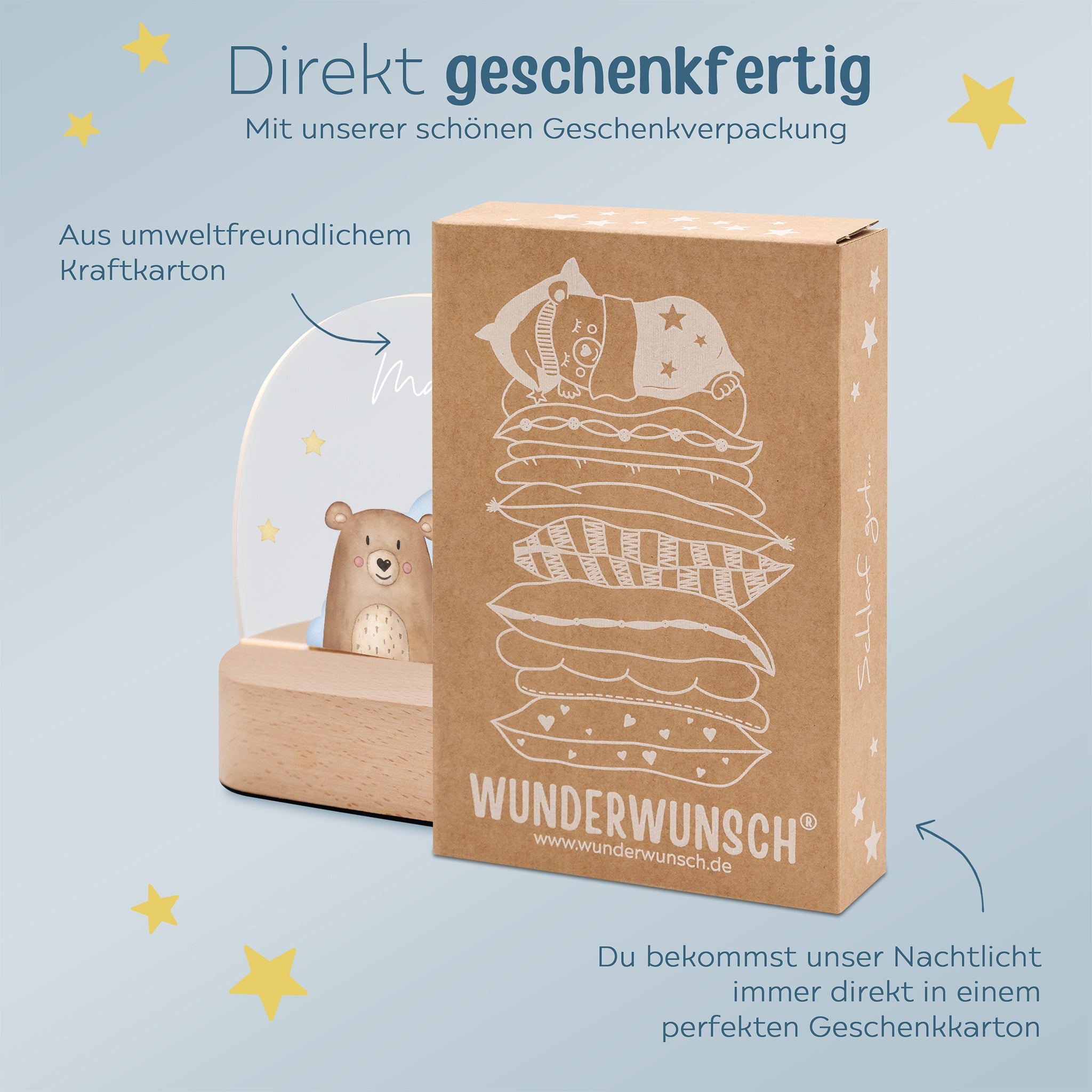 LED Nachtlicht Kinder personalisiert - Wolkentier Aquarell - wunderwunsch