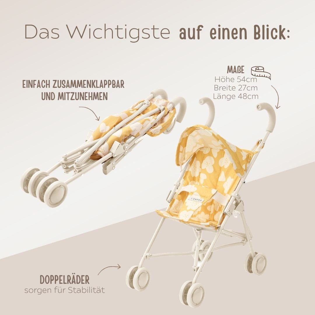 LIEWOOD Puppenwagen personalisiert - Blumen gelb - wunderwunsch