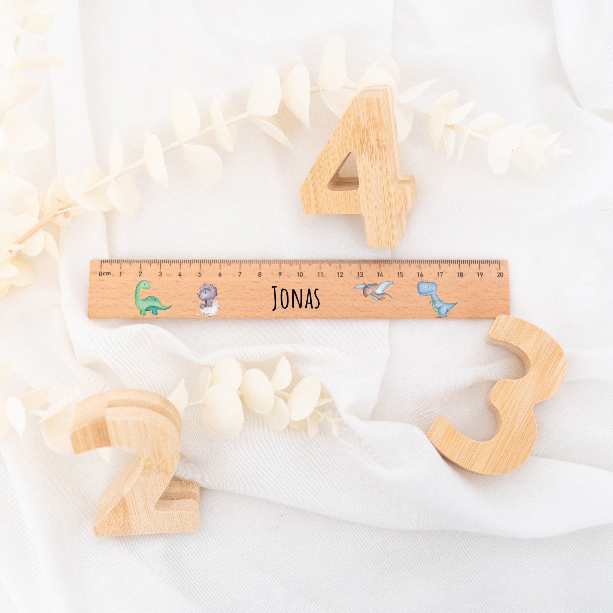 Lineal Holz 20 oder 30 cm personalisiert - Tiere oder Dinos Aquarell - wunderwunsch