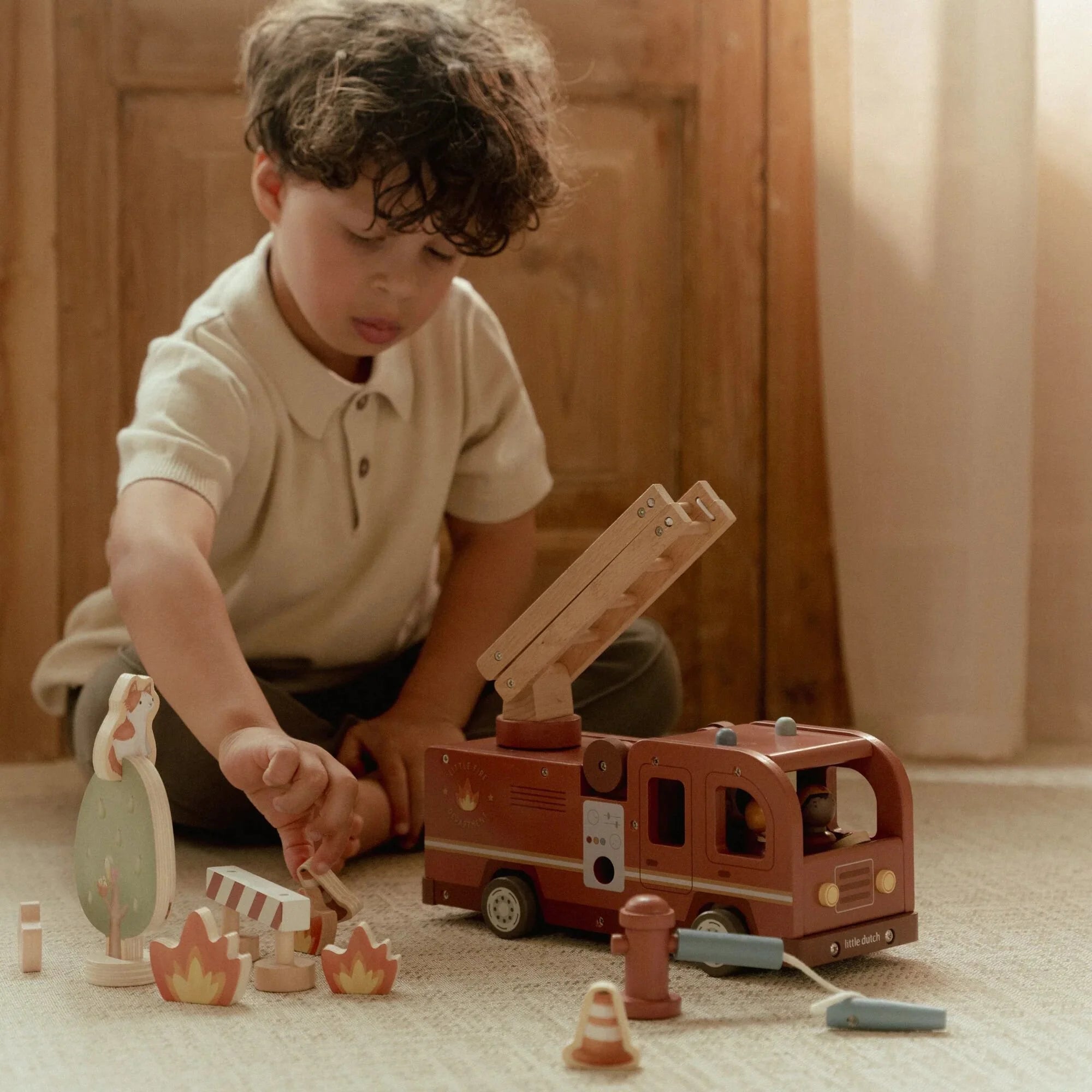 LITTLE DUTCH Holz Feuerwehrauto - Set - wunderwunsch