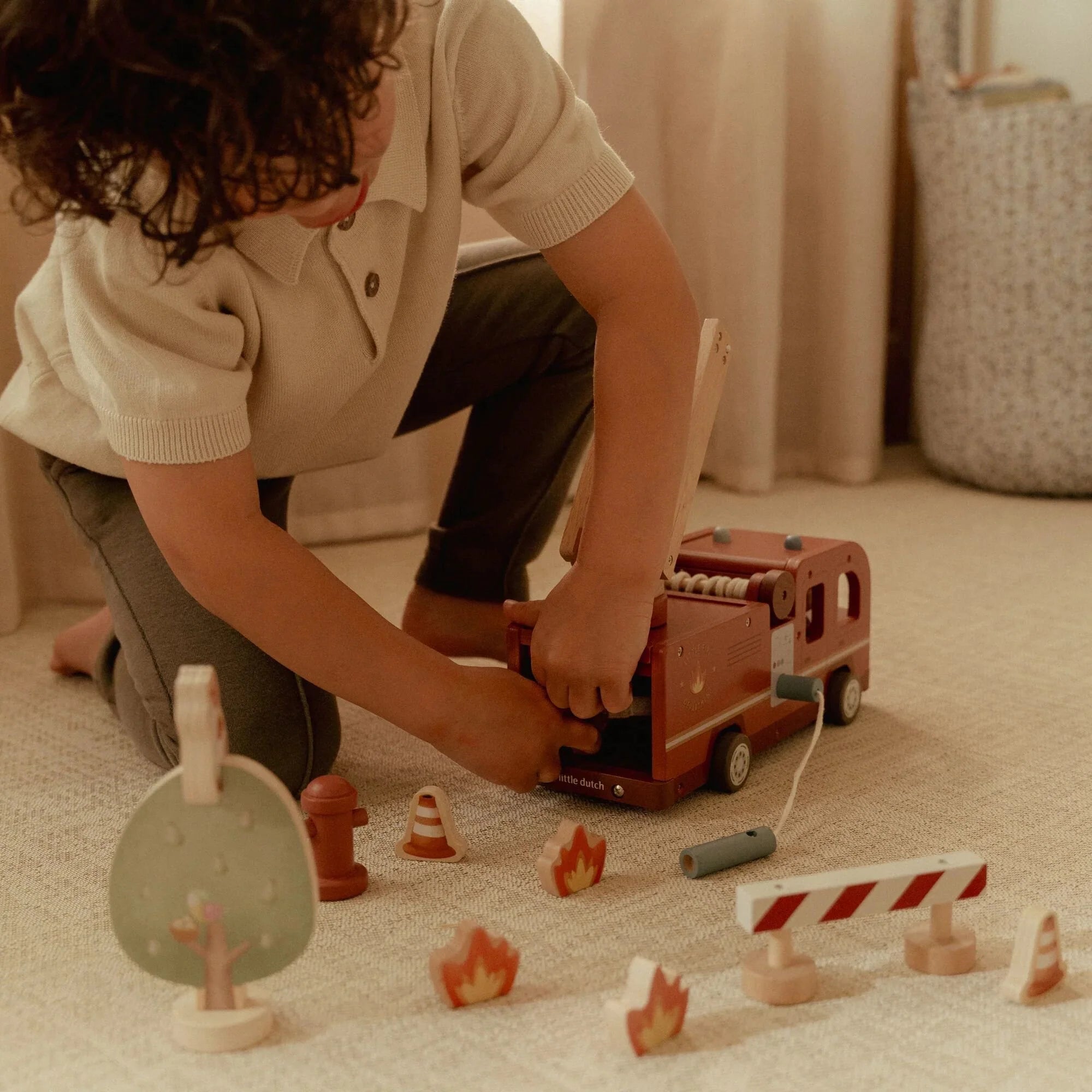LITTLE DUTCH Holz Feuerwehrauto - Set - wunderwunsch