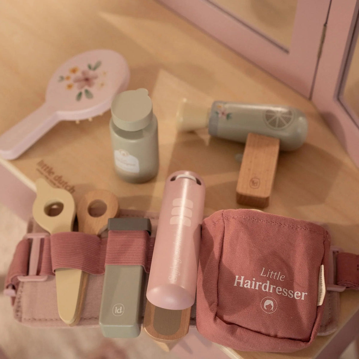 LITTLE DUTCH Holz Friseur-Set - Rosa - Essentials - wunderwunsch