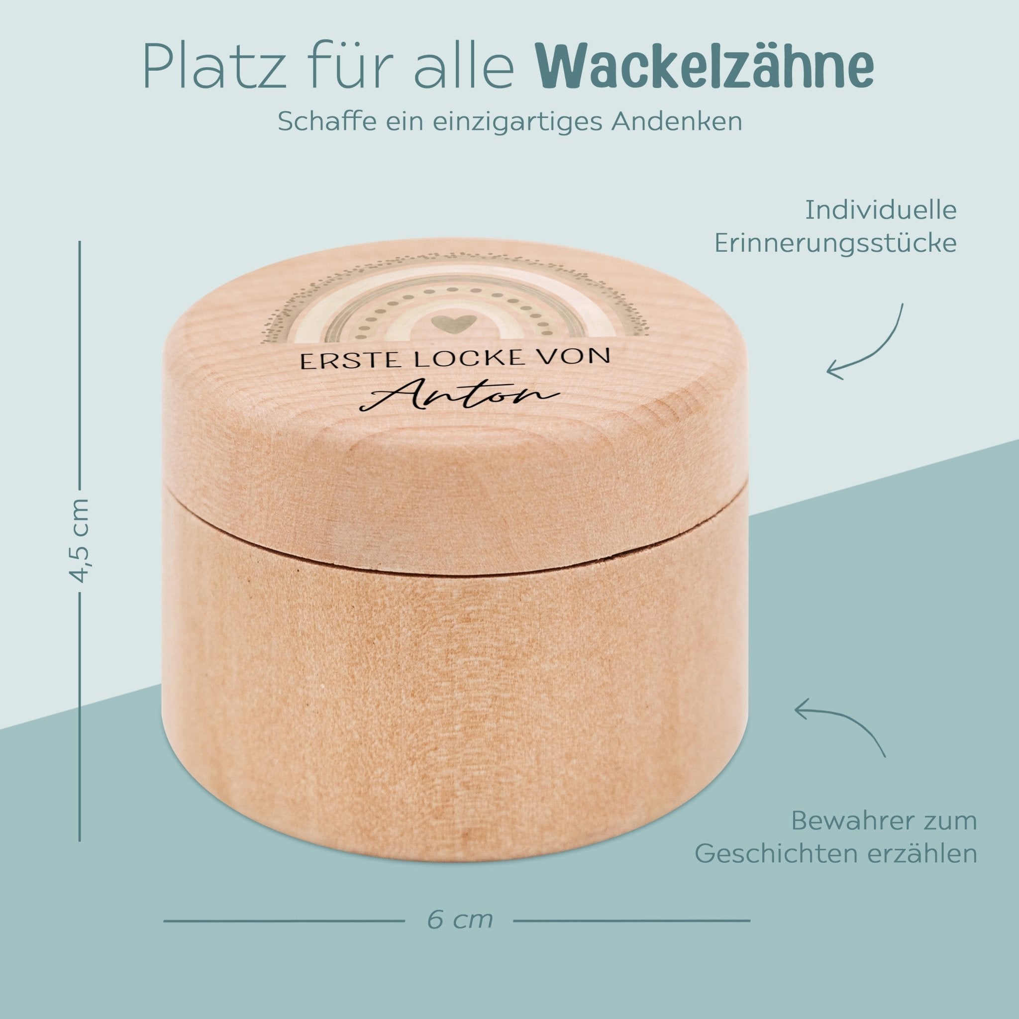 Lockendose Holz personalisiert - Regenbogen Punkte Aquarell - wunderwunsch