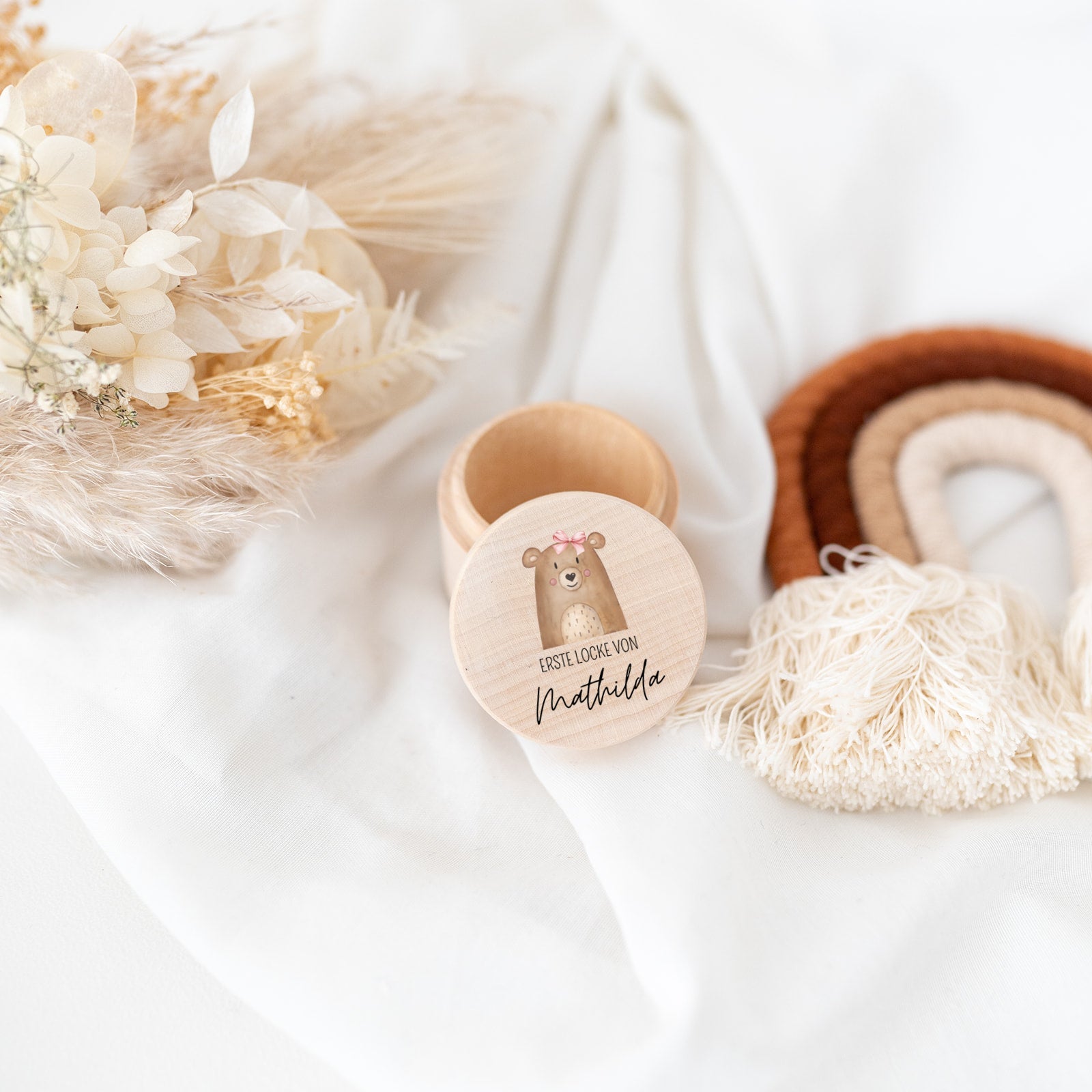 Lockendose Holz personalisiert - Tier Aquarell - wunderwunsch