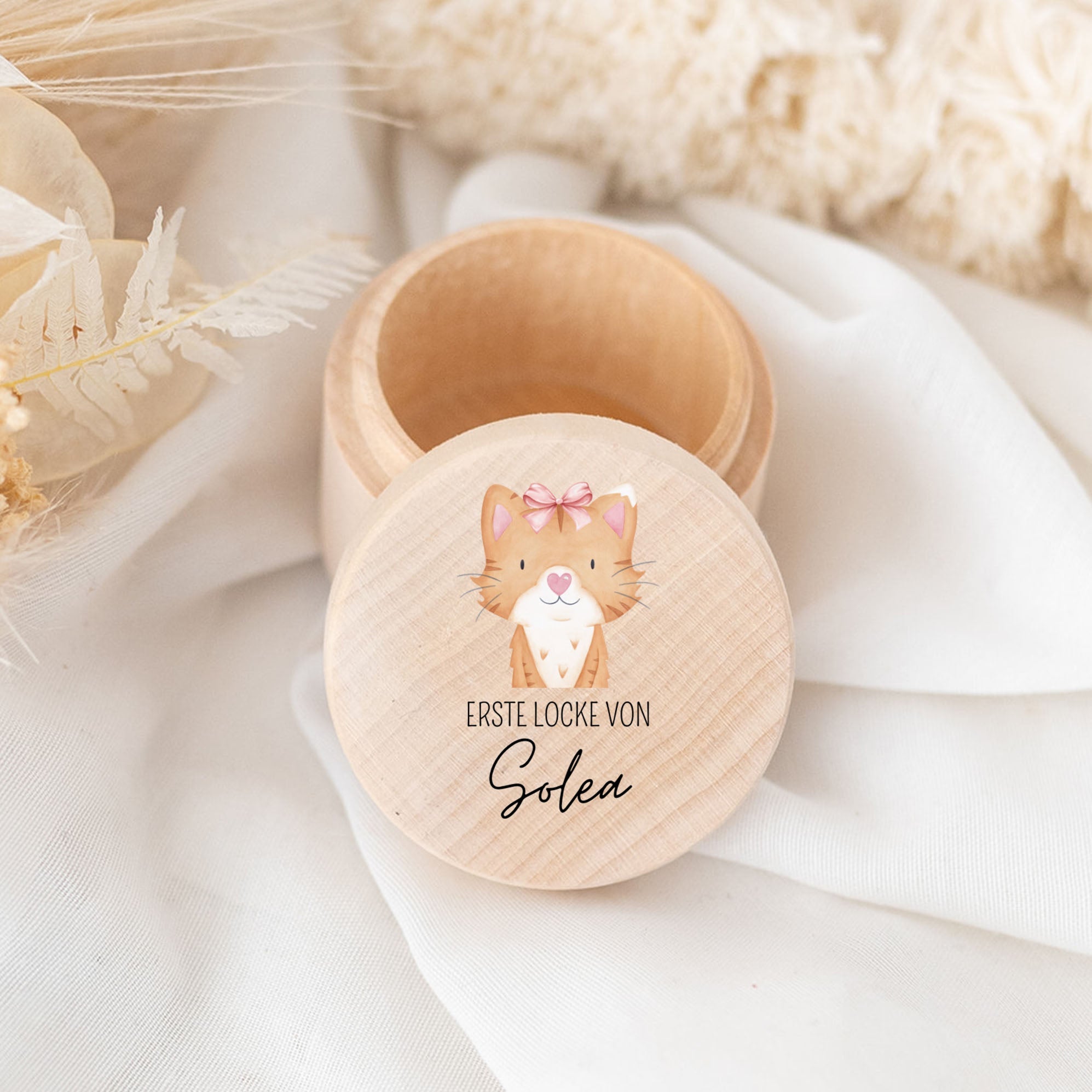 Lockendose Holz personalisiert - Tier Aquarell - wunderwunsch