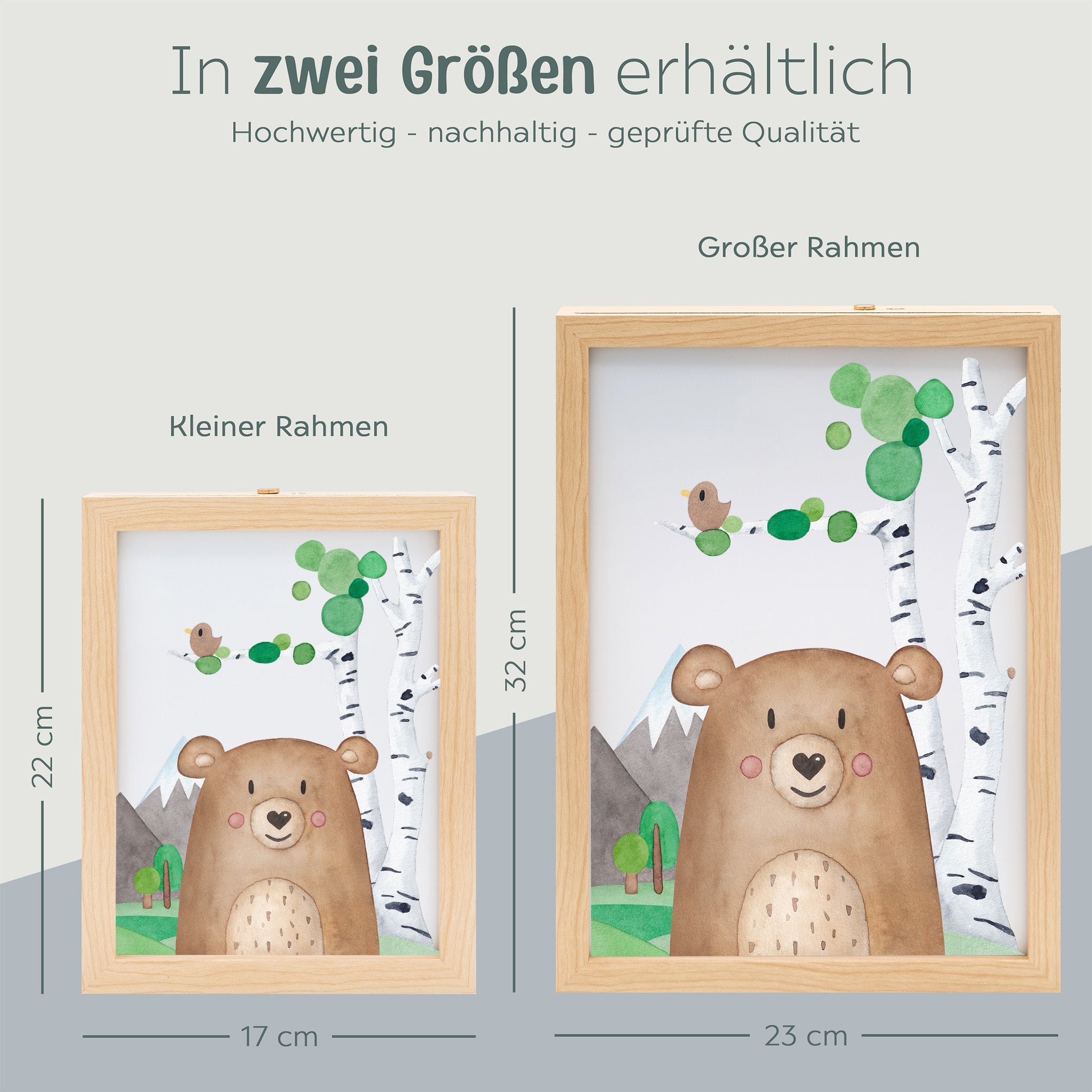 Magischer LED Bilderrahmen - Bär Birkenwald - wunderwunsch