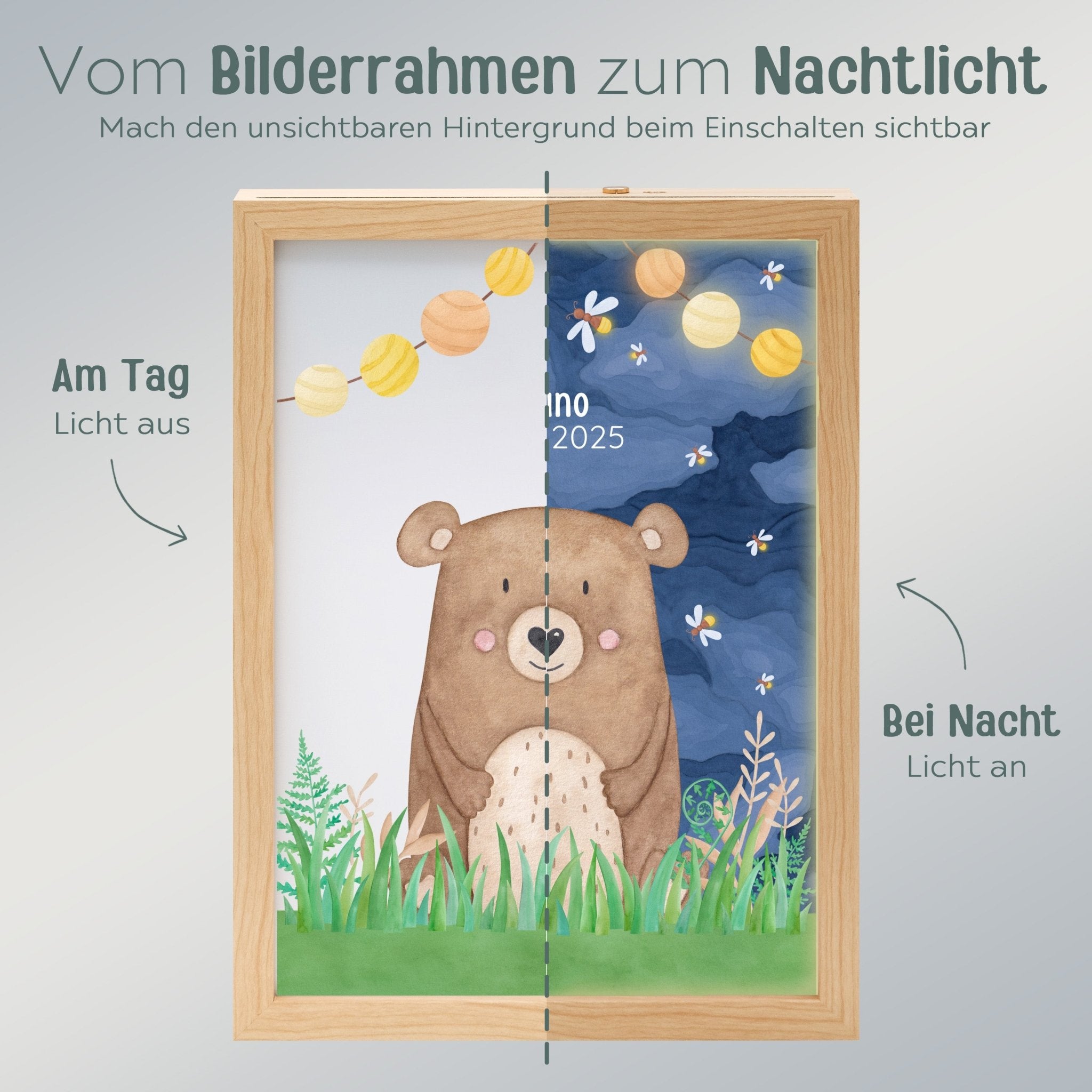 Magischer LED Bilderrahmen - Bär Glühwürmchen - wunderwunsch