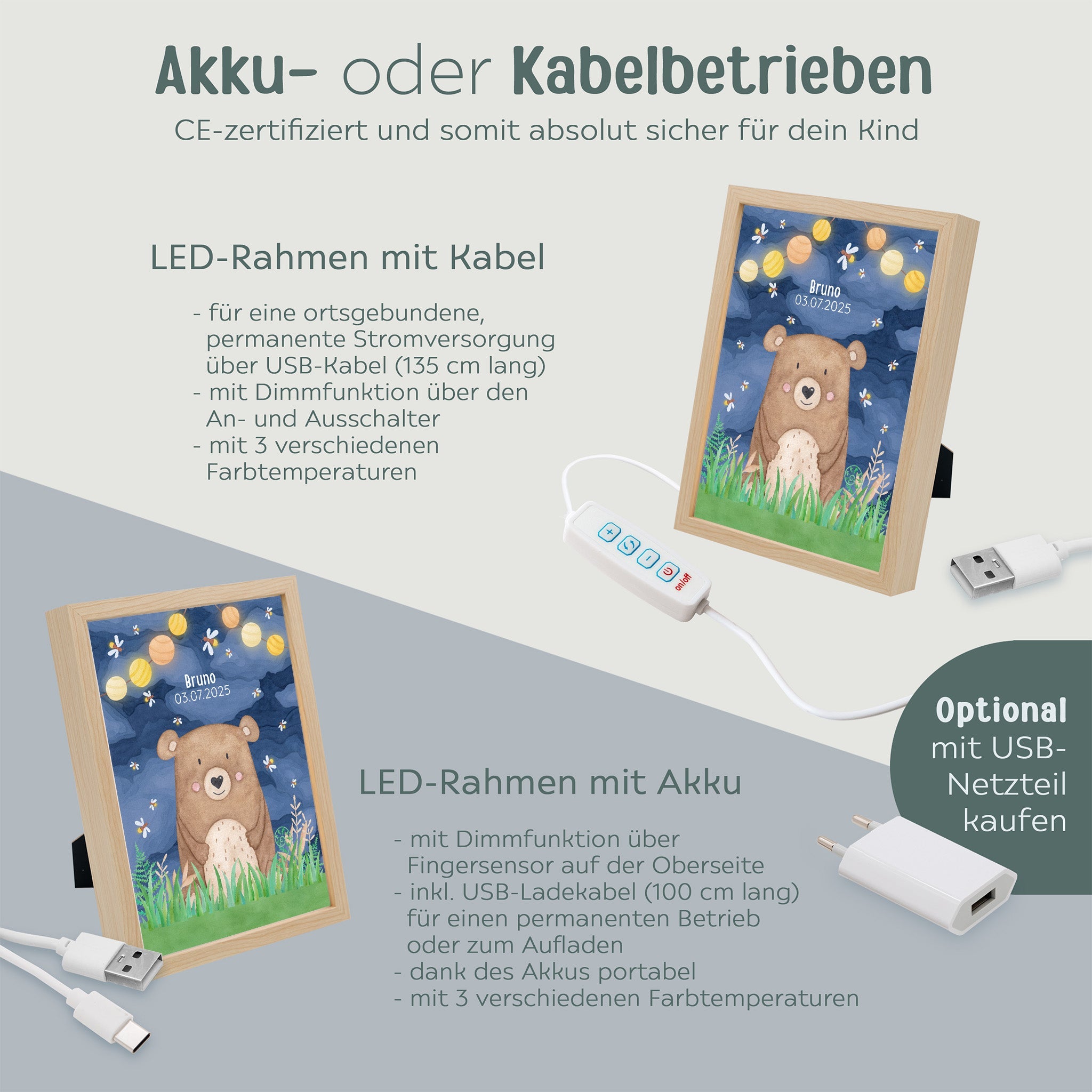 Magischer LED Bilderrahmen - Bär Glühwürmchen - wunderwunsch