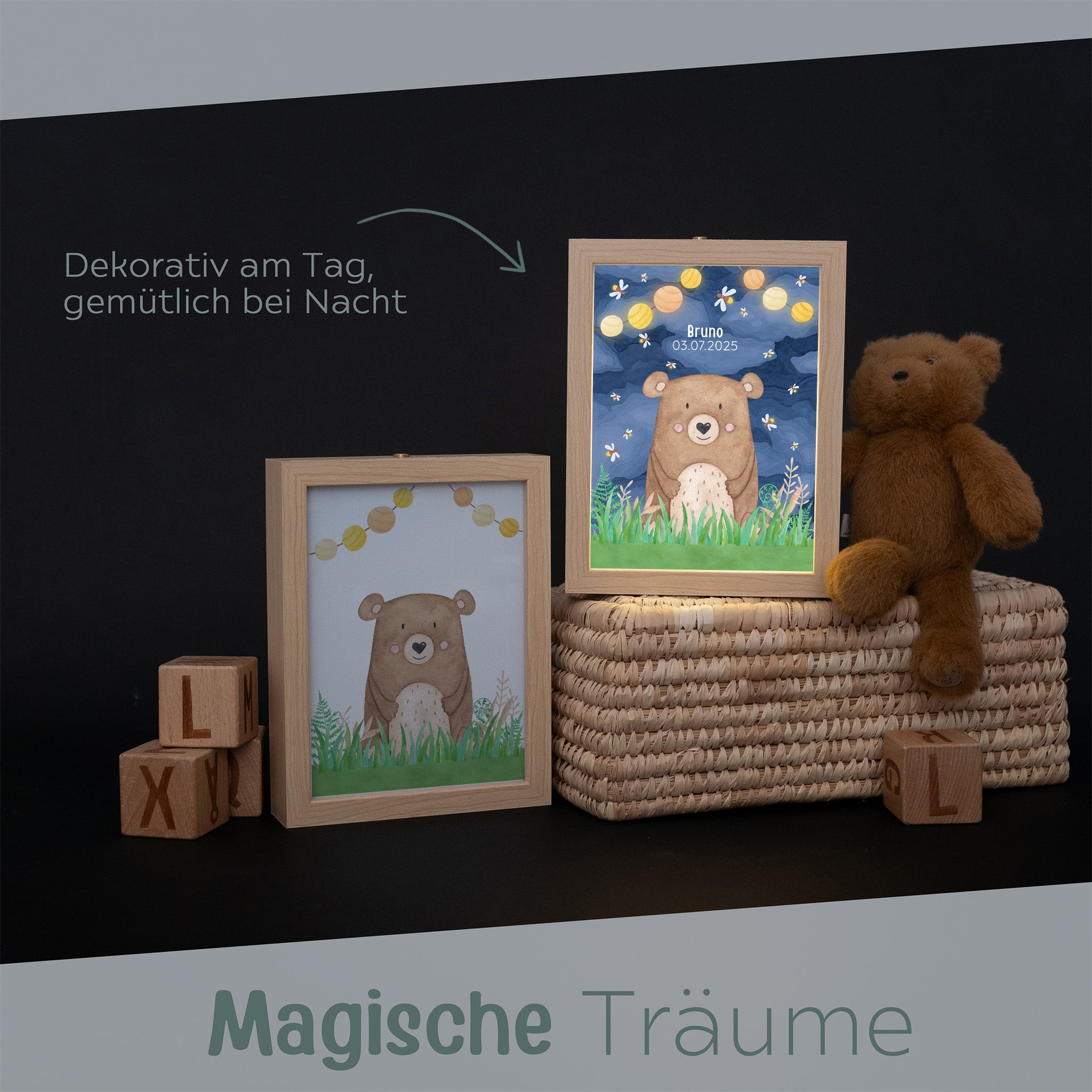 Magischer LED Bilderrahmen - Bär Glühwürmchen - wunderwunsch