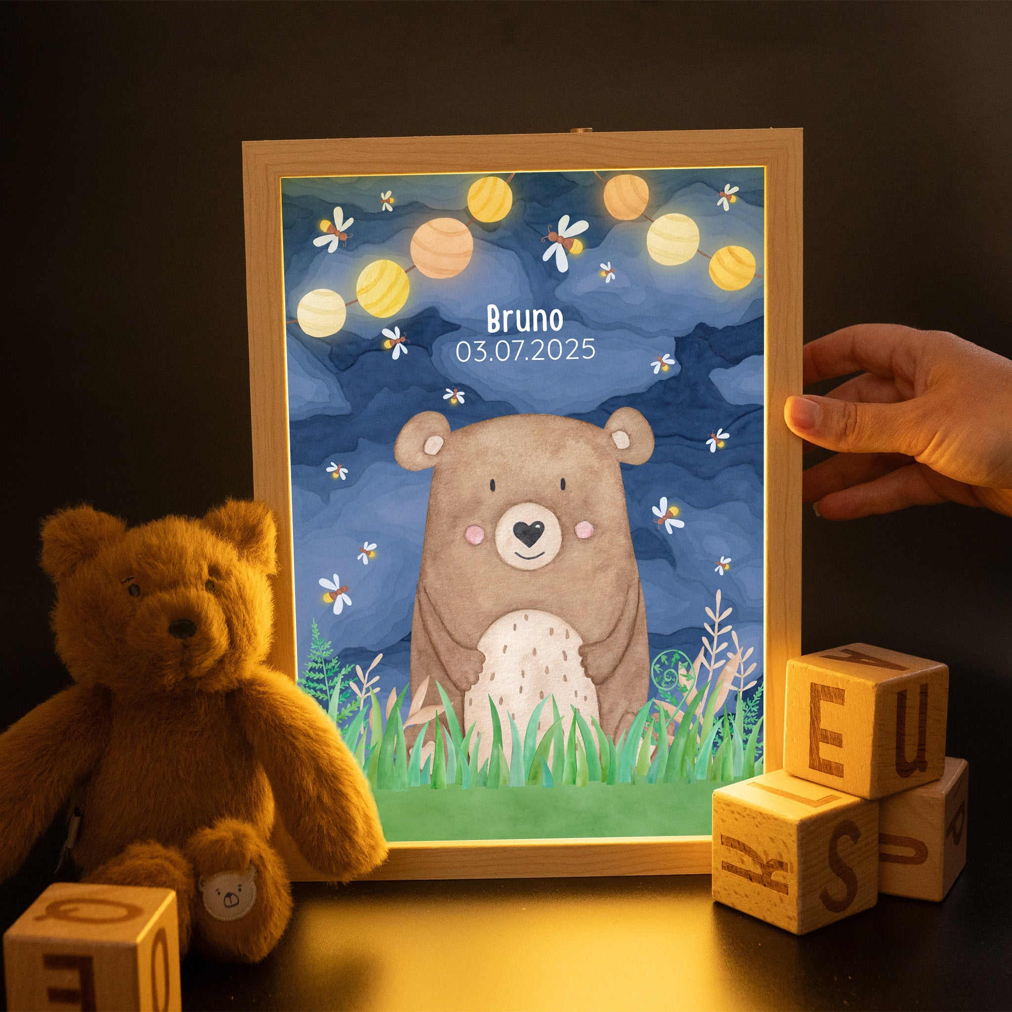 Magischer LED Bilderrahmen - Bär Glühwürmchen - wunderwunsch