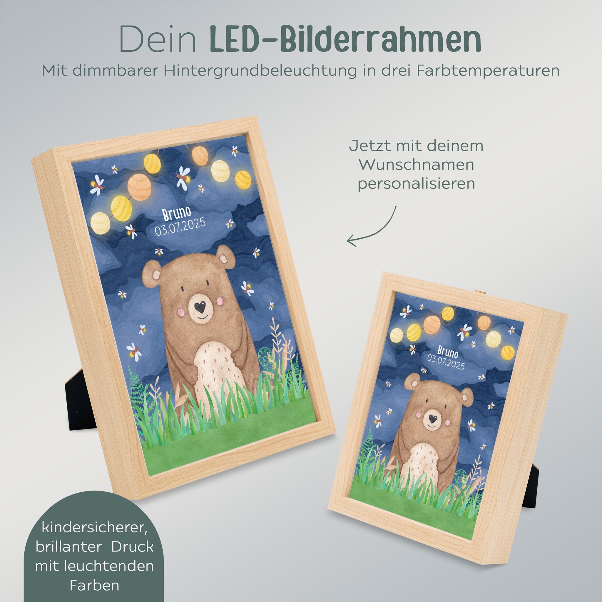 Magischer LED Bilderrahmen - Bär Glühwürmchen - wunderwunsch