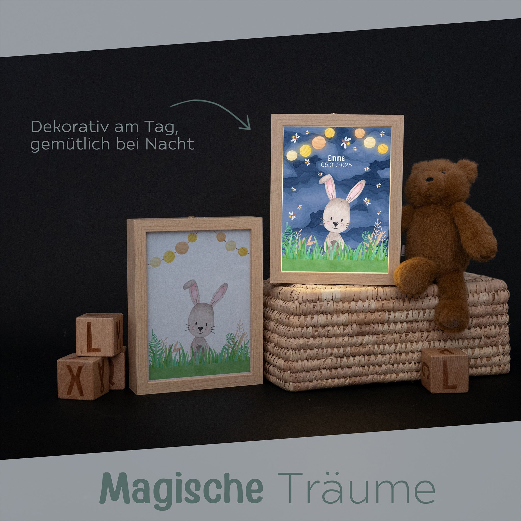 Magischer LED Bilderrahmen - Hase Glühwürmchen - wunderwunsch