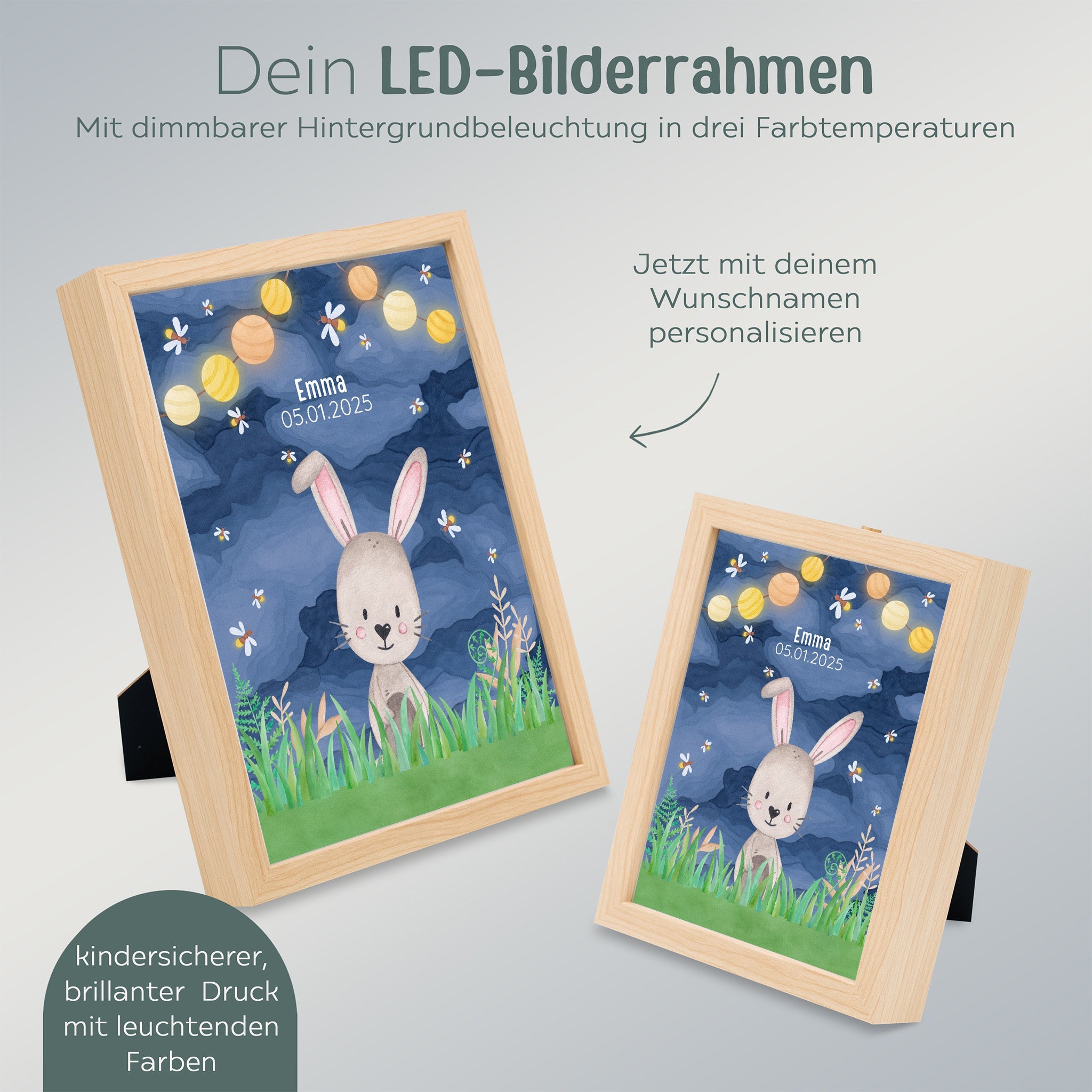 Magischer LED Bilderrahmen - Hase Glühwürmchen - wunderwunsch