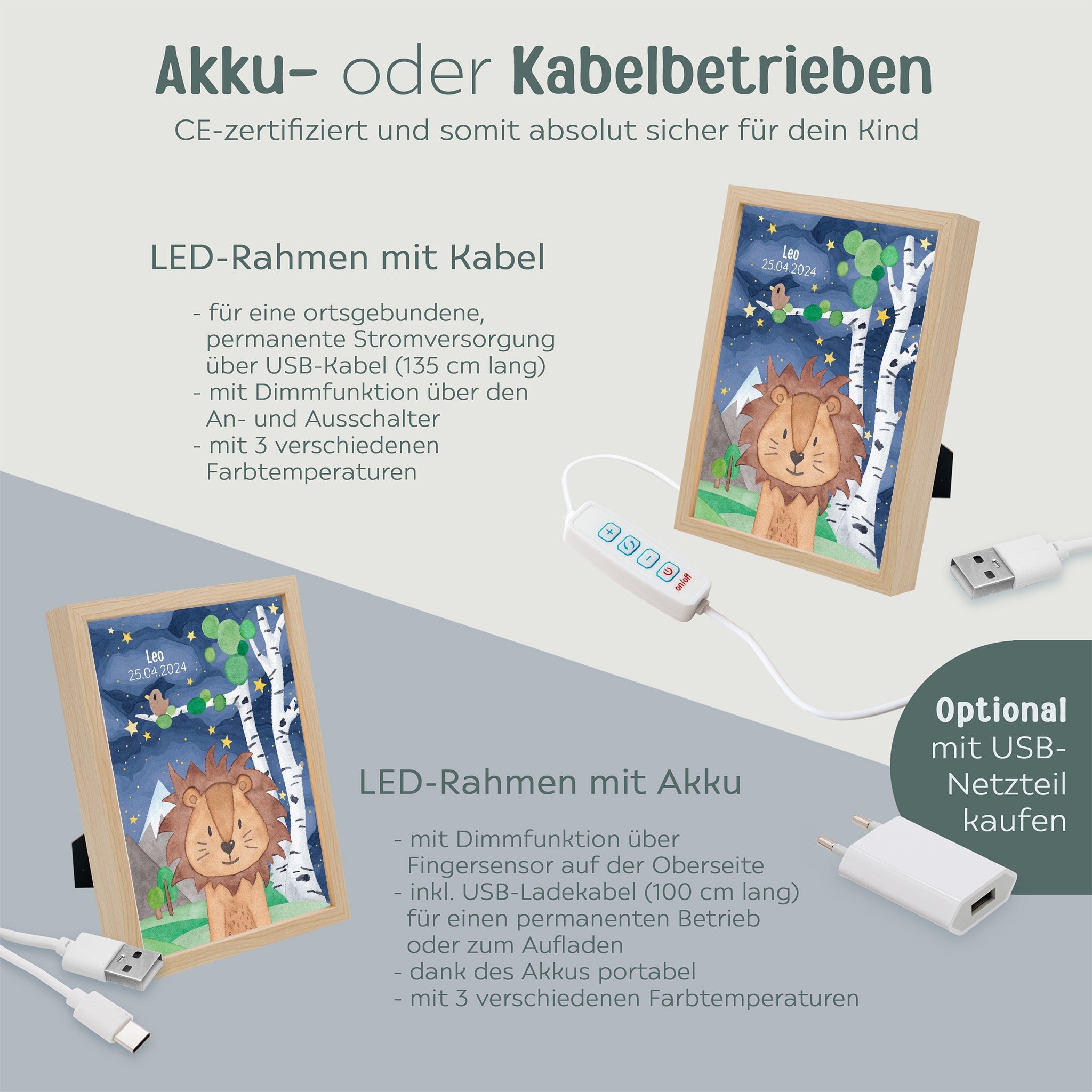 Magischer LED Bilderrahmen - Löwe Birkenwald - wunderwunsch