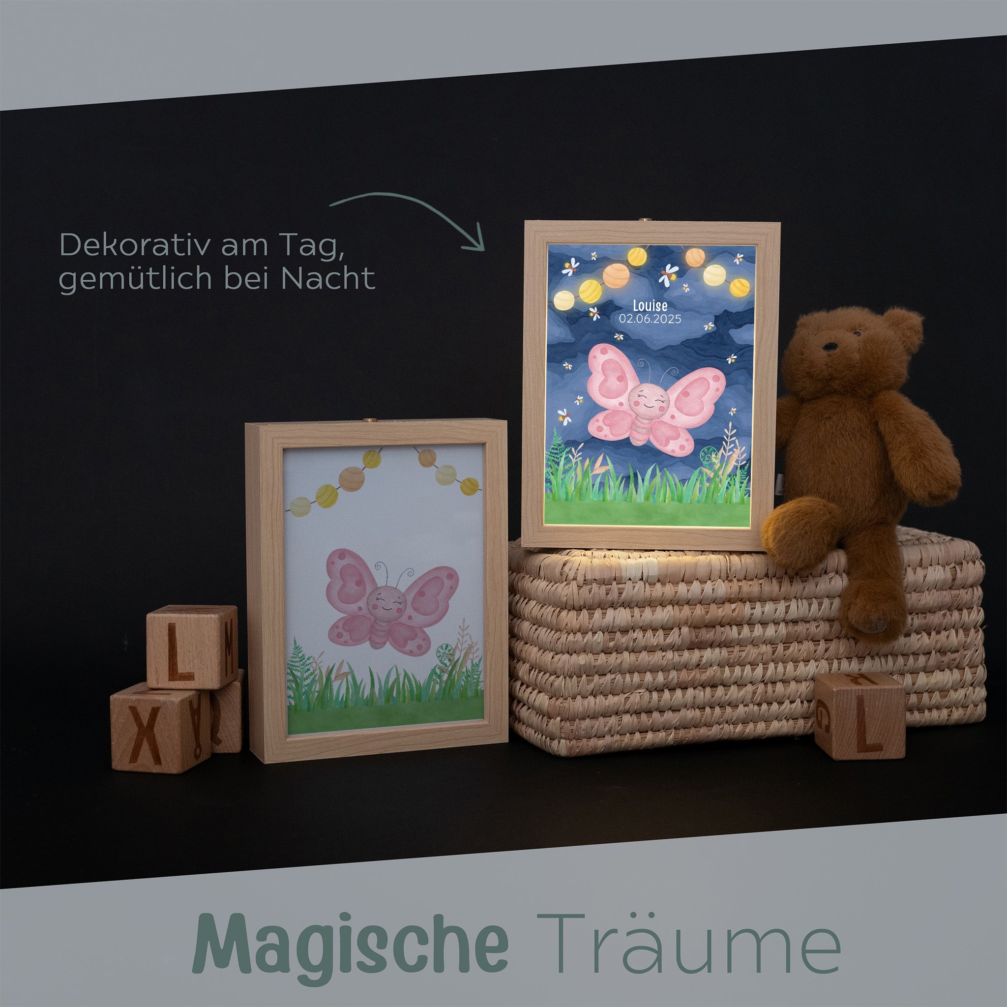 Magischer LED Bilderrahmen - Schmetterling Glühwürmchen - wunderwunsch