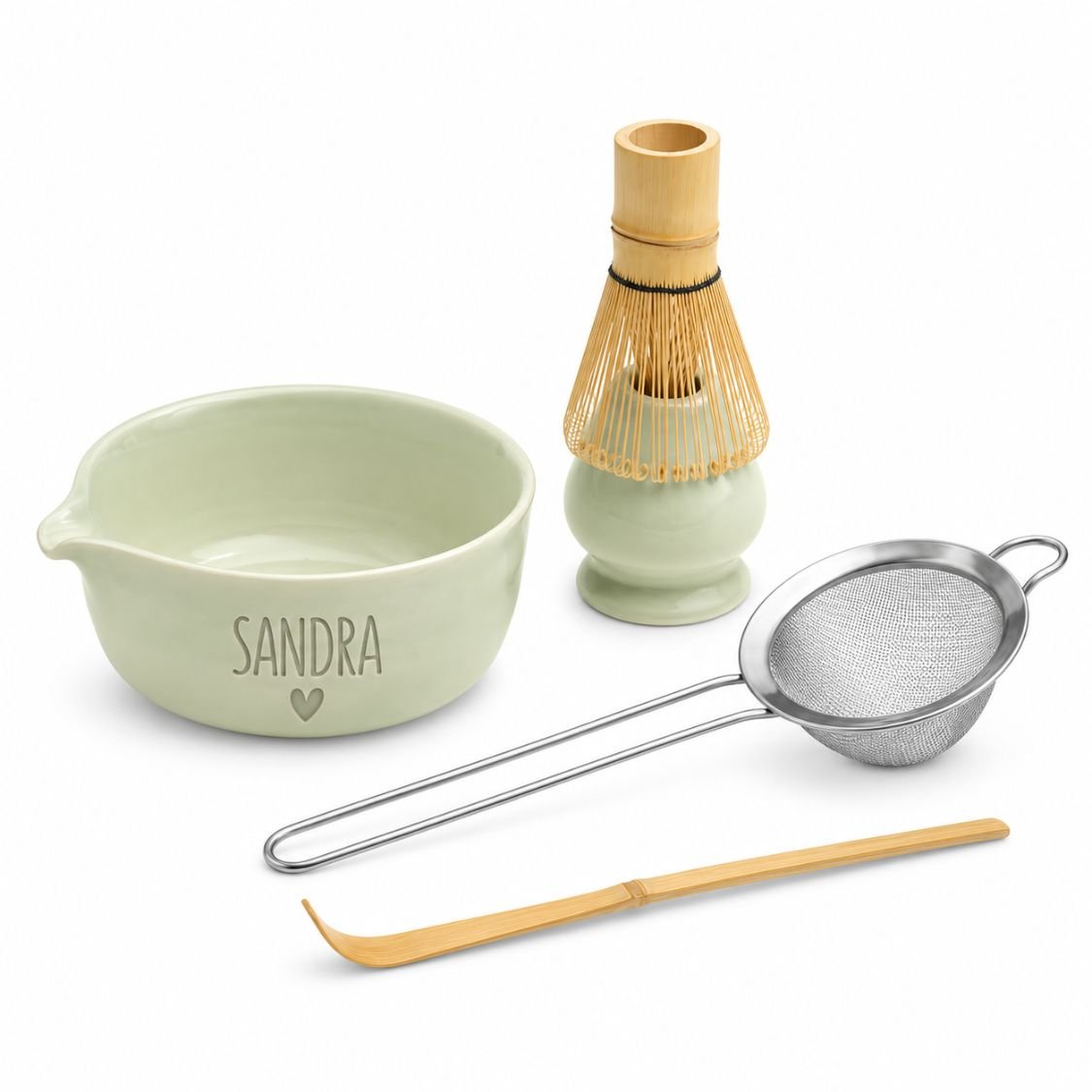 Matcha-Set 5-teilig mintgrün personalisiert - wunderwunsch