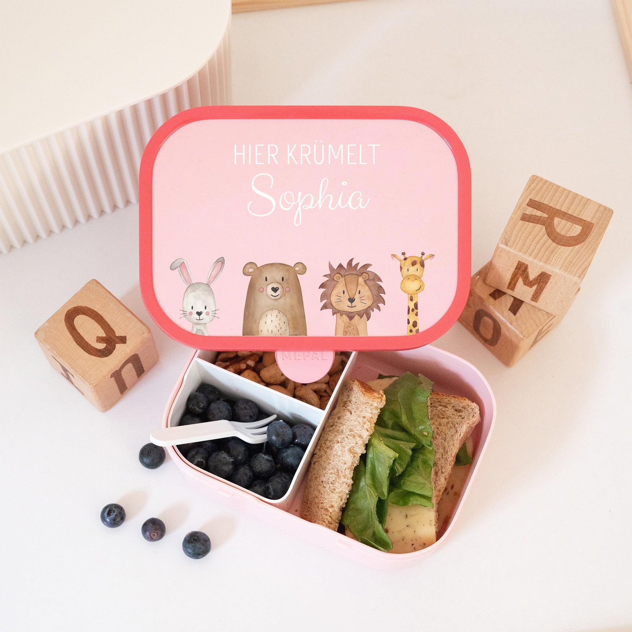 MEPAL Brotdose Campus personalisiert mit Bento Einsatz - Tiere unten Girlande Aquarell - wunderwunsch