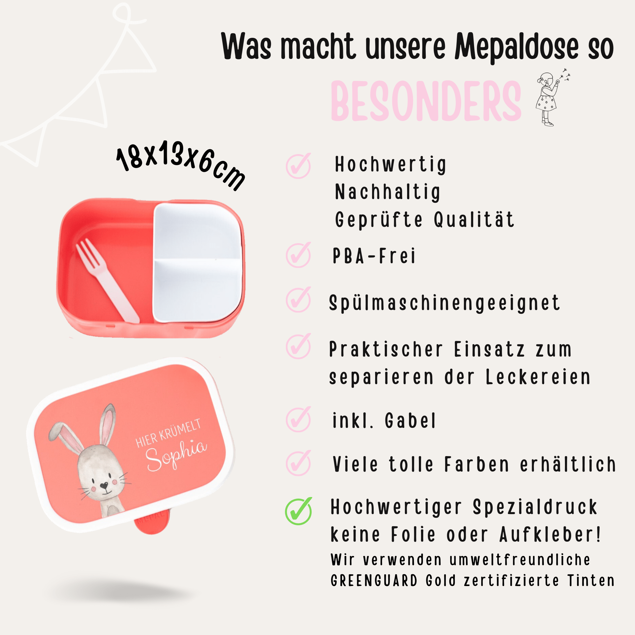 MEPAL Brotdose personalisiert mit Bento Einsatz - Tier Aquarell - wunderwunsch