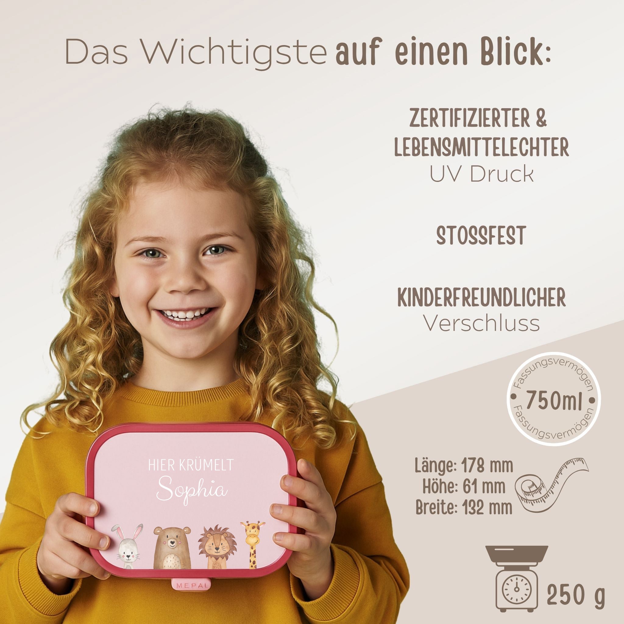 MEPAL Brotdose personalisiert mit Bento Einsatz - Tiere unten Girlande Aquarell - wunderwunsch