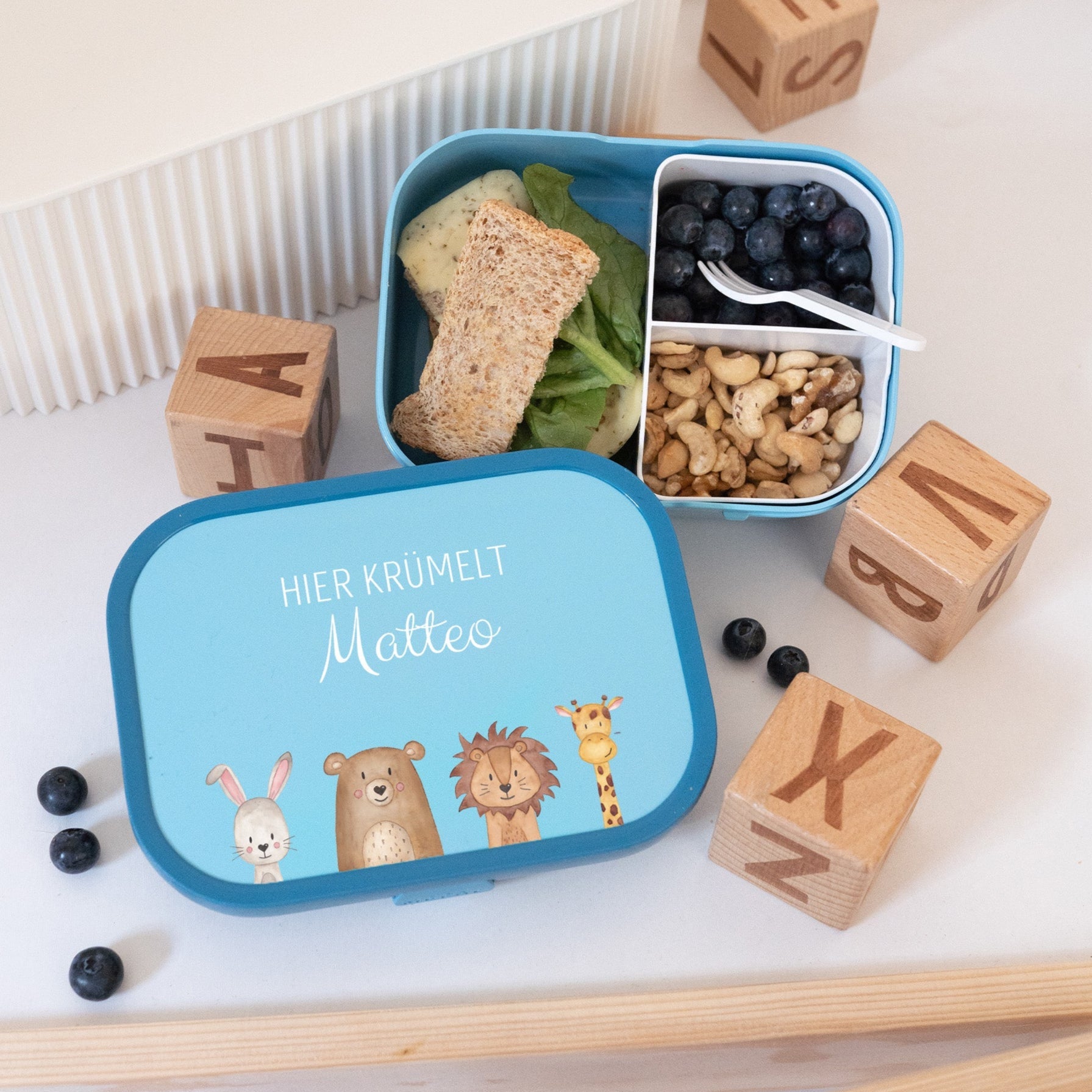 MEPAL Brotdose personalisiert mit Bento Einsatz - Tiere unten Girlande Aquarell - wunderwunsch