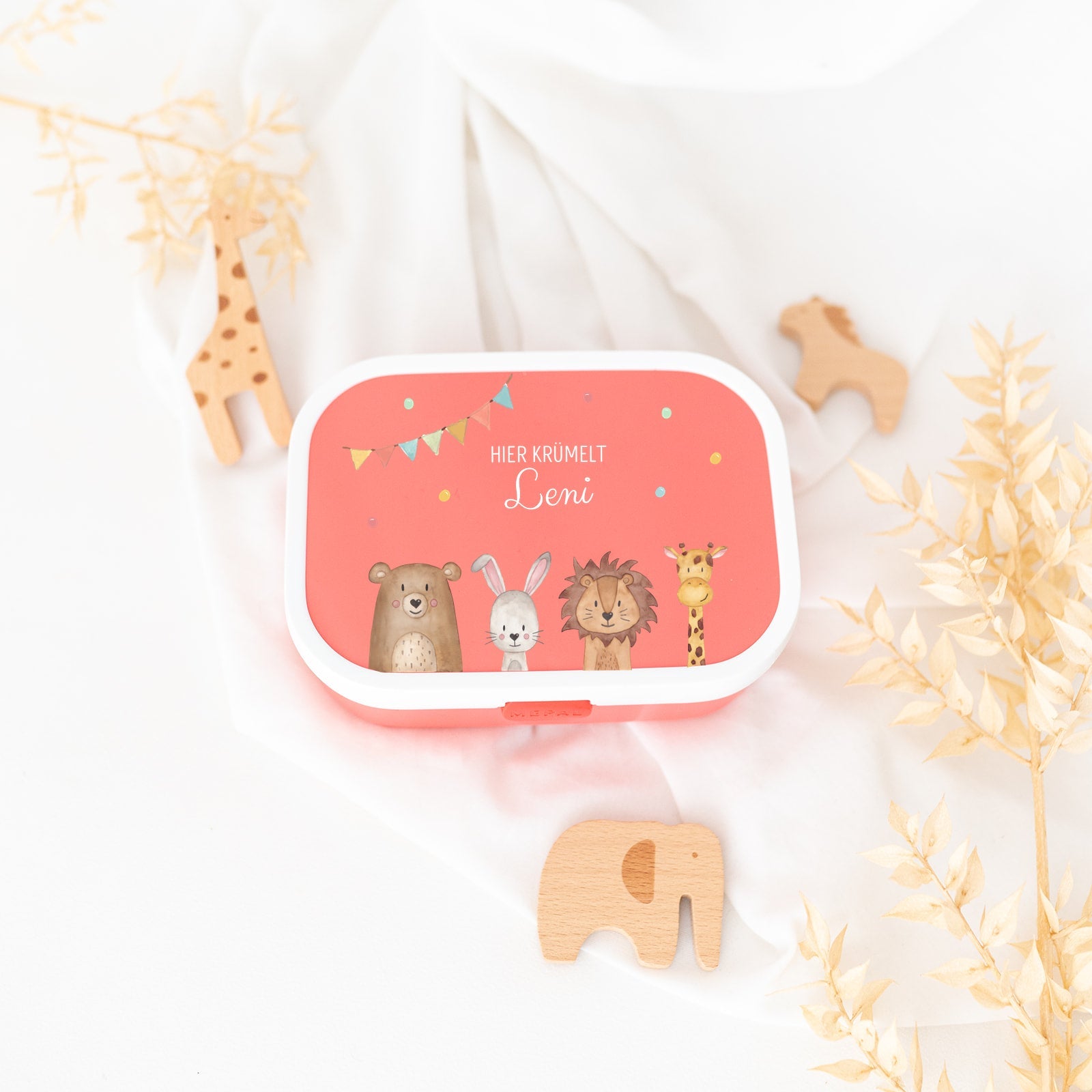 MEPAL Brotdose personalisiert mit Bento Einsatz - Tiere unten Girlande Aquarell - wunderwunsch