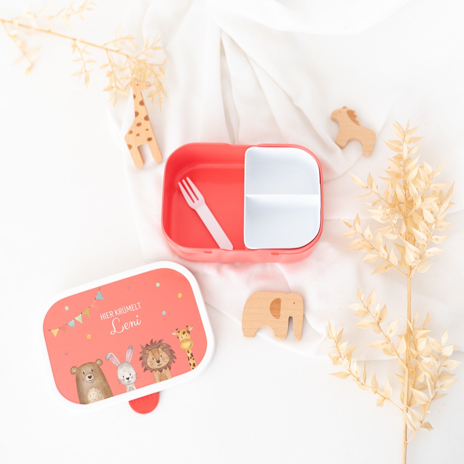 MEPAL Brotdose personalisiert mit Bento Einsatz - Tiere unten Girlande Aquarell - wunderwunsch