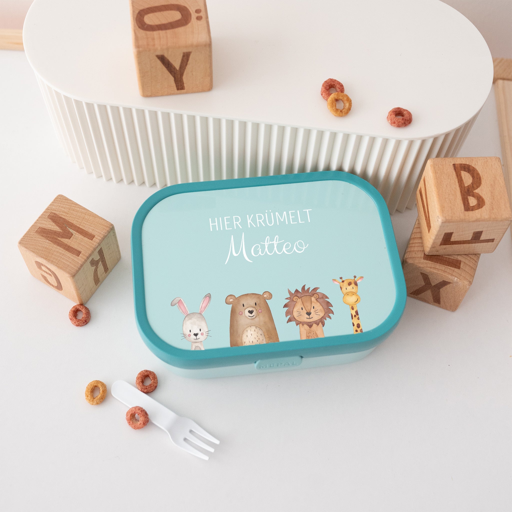 MEPAL Brotdose personalisiert mit Bento Einsatz - Tiere unten Girlande Aquarell - wunderwunsch