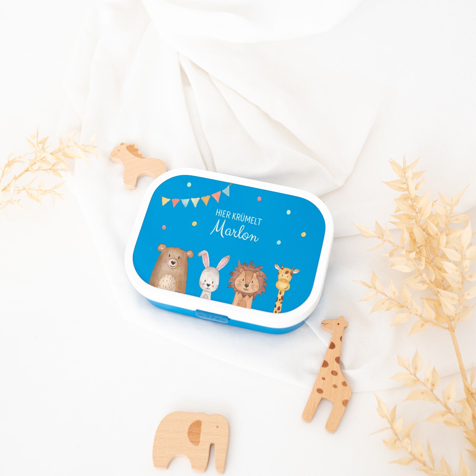 MEPAL Brotdose personalisiert mit Bento Einsatz - Tiere unten Girlande Aquarell - wunderwunsch