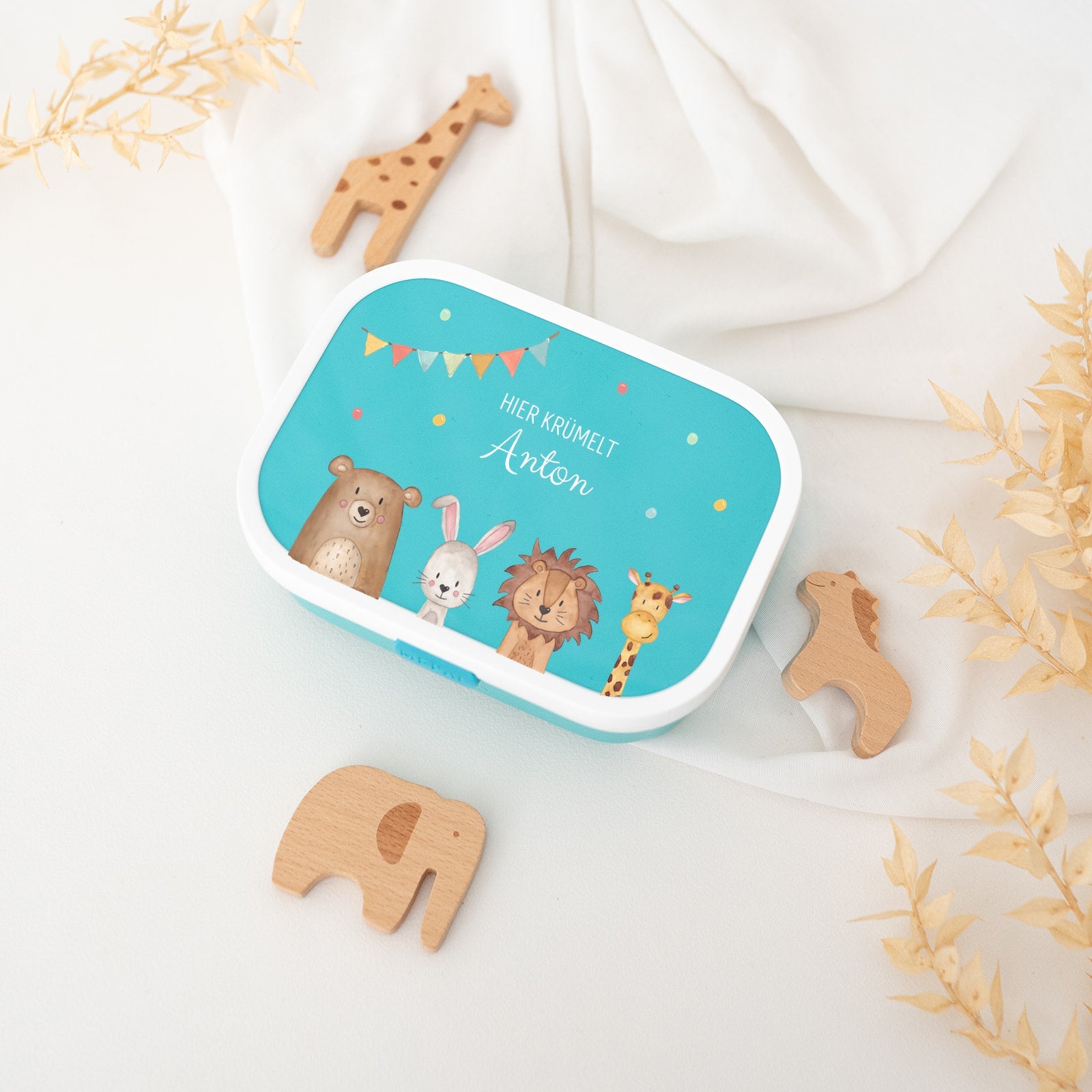 MEPAL Brotdose personalisiert mit Bento Einsatz - Tiere unten Girlande Aquarell - wunderwunsch