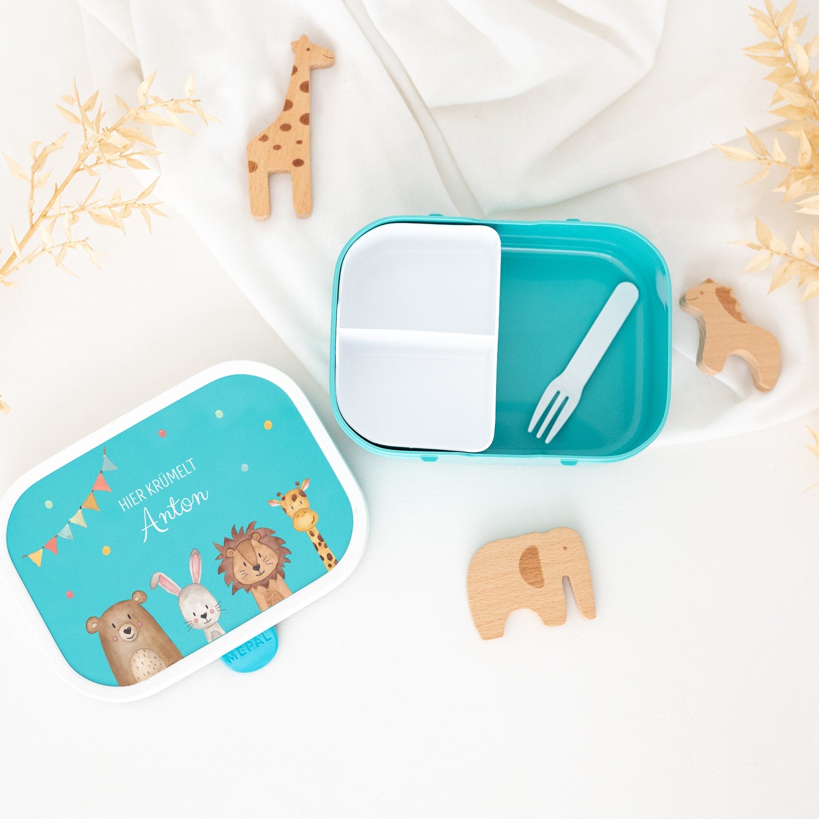 MEPAL Brotdose personalisiert mit Bento Einsatz - Tiere unten Girlande Aquarell - wunderwunsch