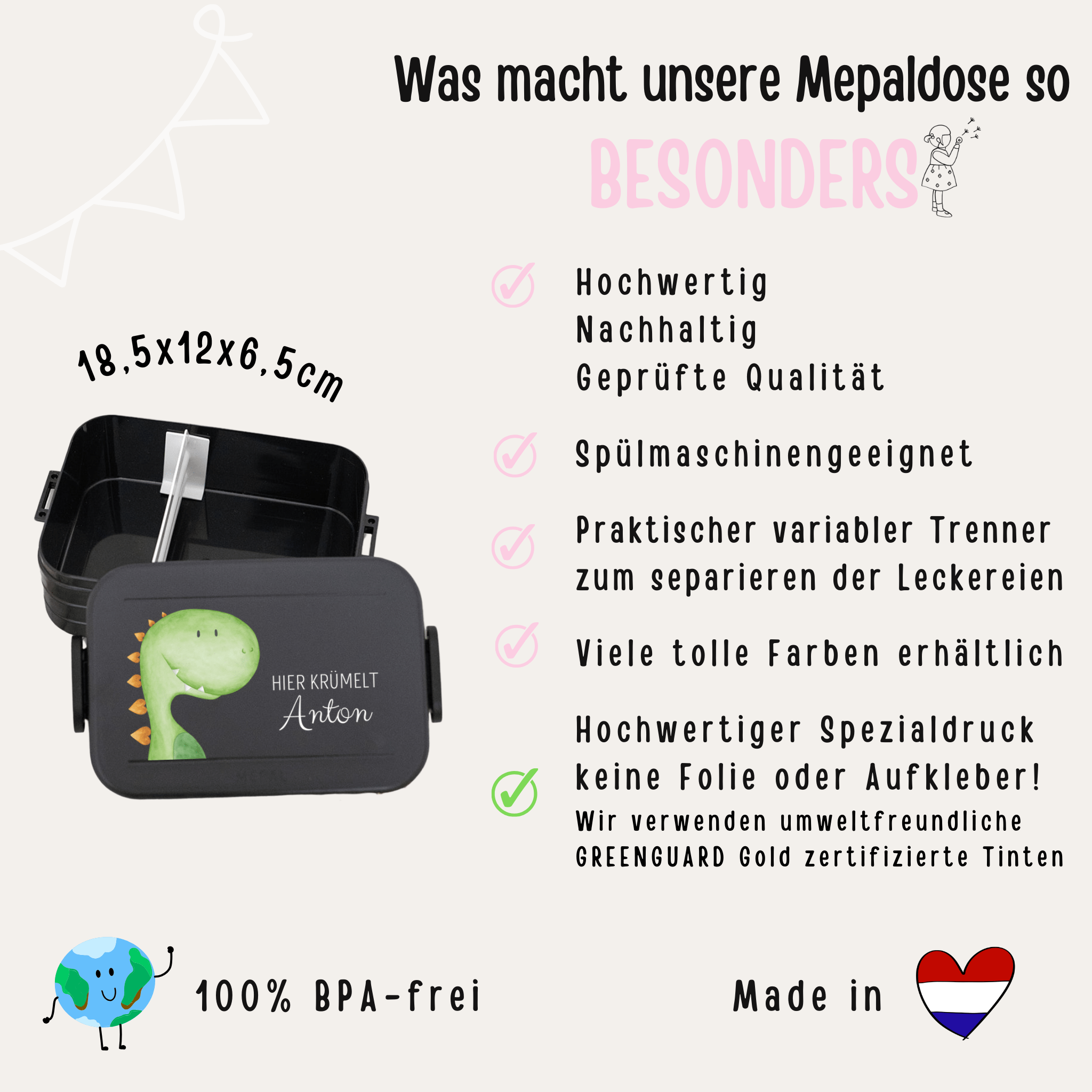 MEPAL Brotdose personalisiert mit Trennwand - Tier Aquarell - wunderwunsch