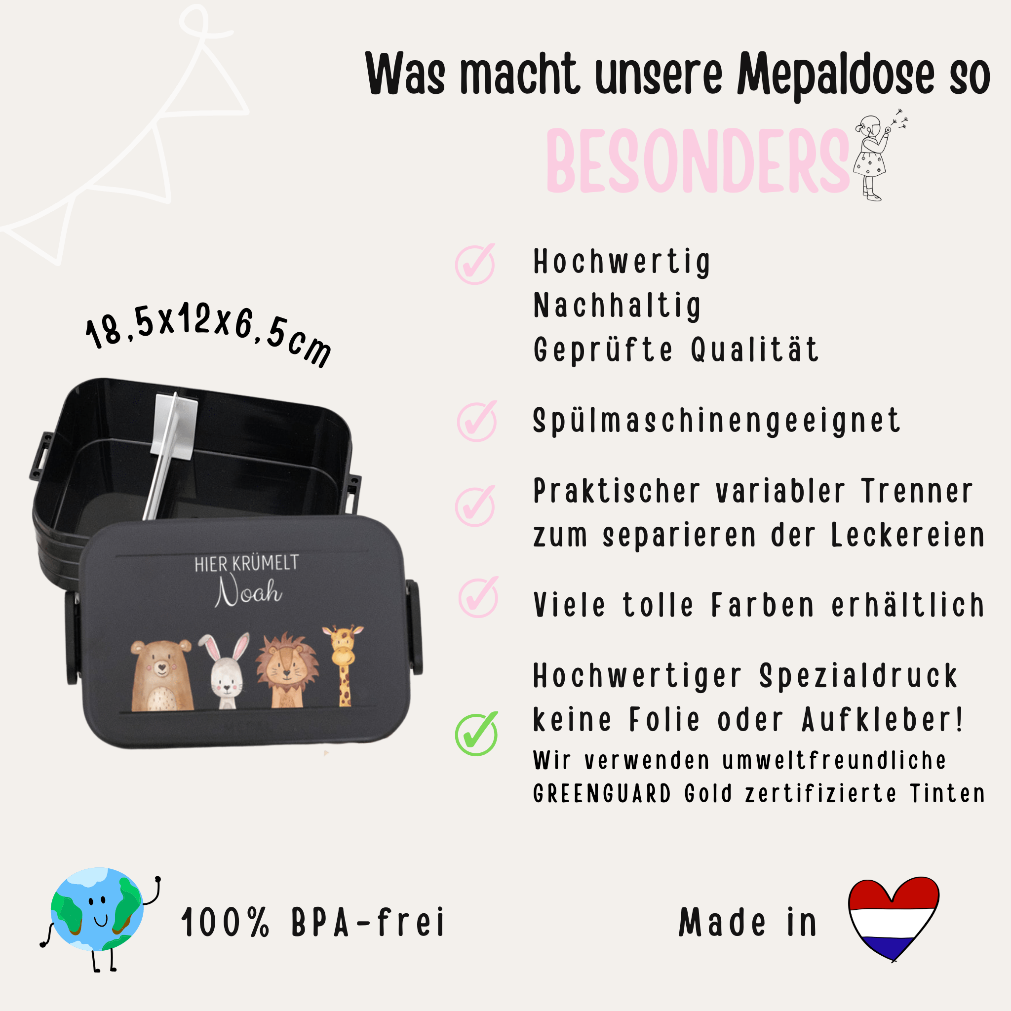 MEPAL Brotdose personalisiert mit Trennwand - Tiere unten Aquarell - wunderwunsch