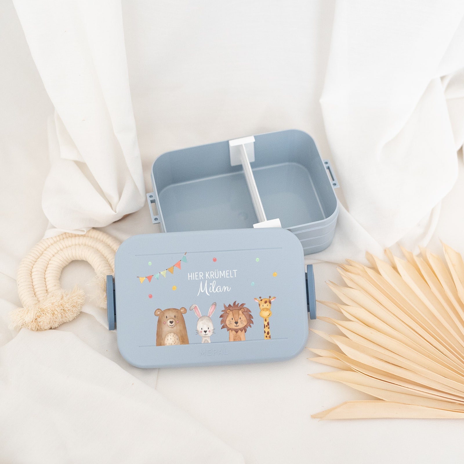MEPAL Brotdose personalisiert mit Trennwand - Tiere unten Girlande Aquarell - wunderwunsch