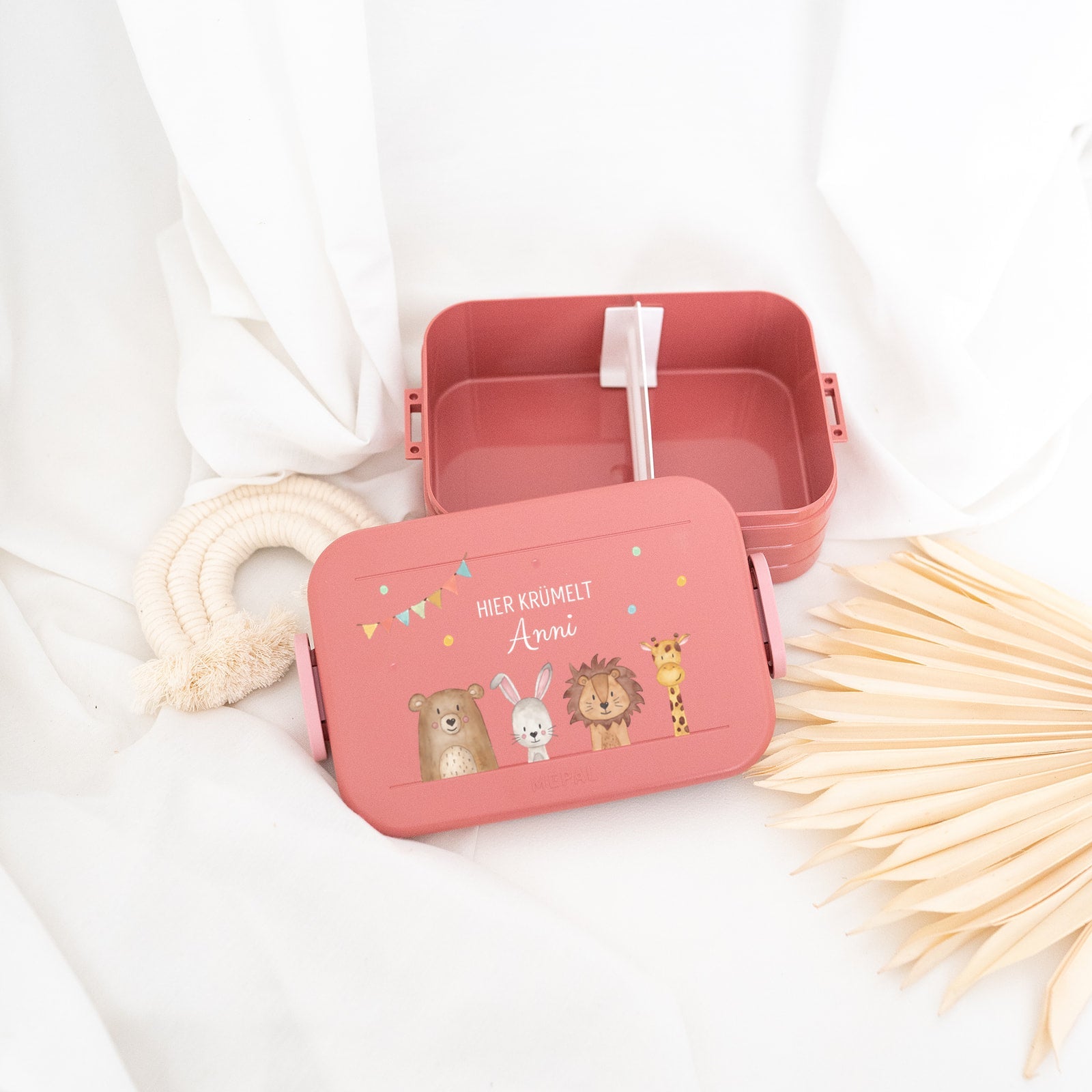 MEPAL Brotdose personalisiert mit Trennwand - Tiere unten Girlande Aquarell - wunderwunsch