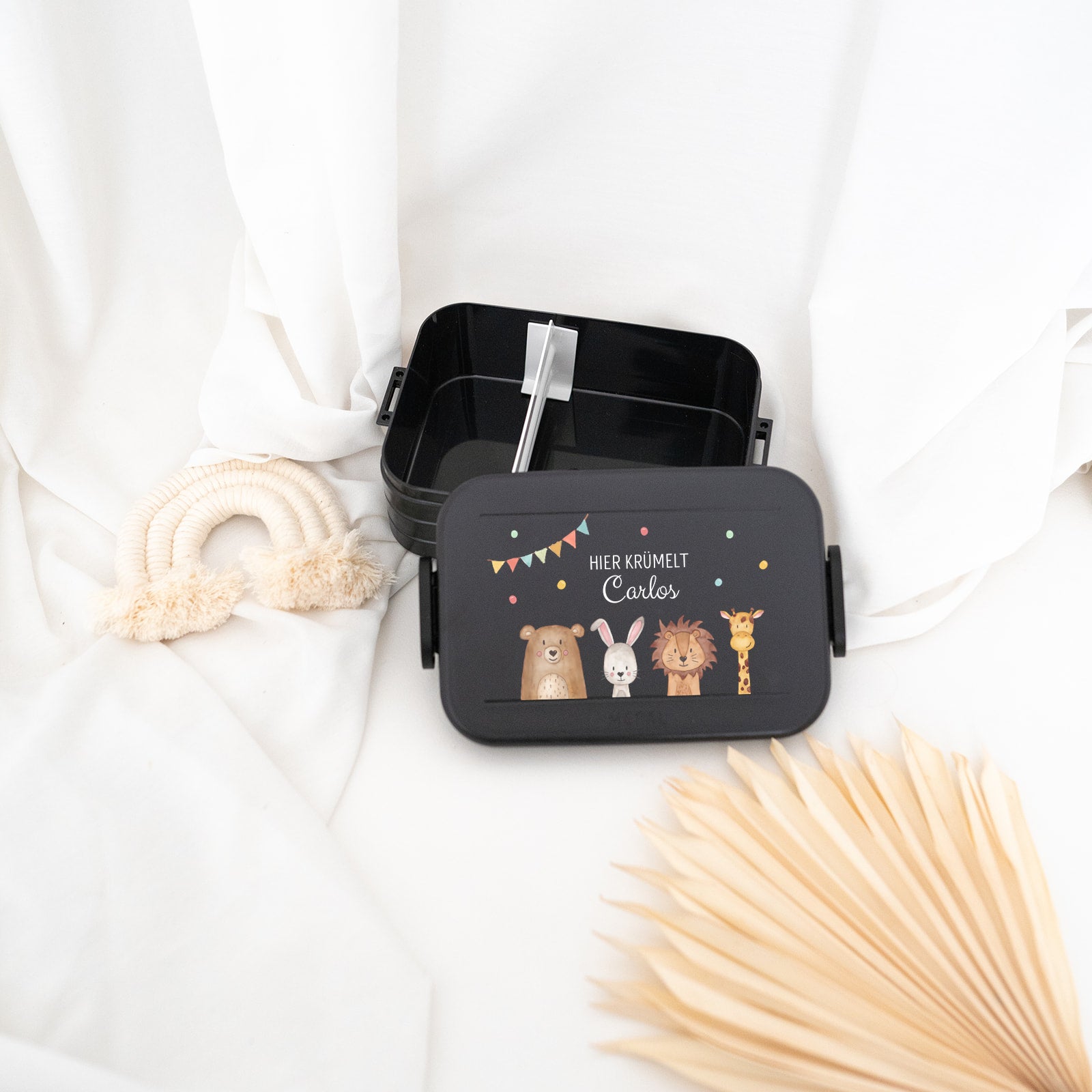 MEPAL Brotdose personalisiert mit Trennwand - Tiere unten Girlande Aquarell - wunderwunsch