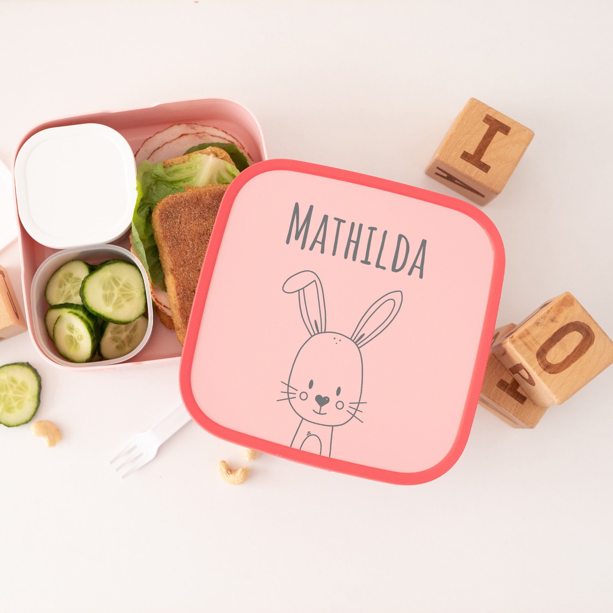 MEPAL große quadratische Brotdose Campus personalisiert mit Bento Einsatz - Tier Gravur - wunderwunsch