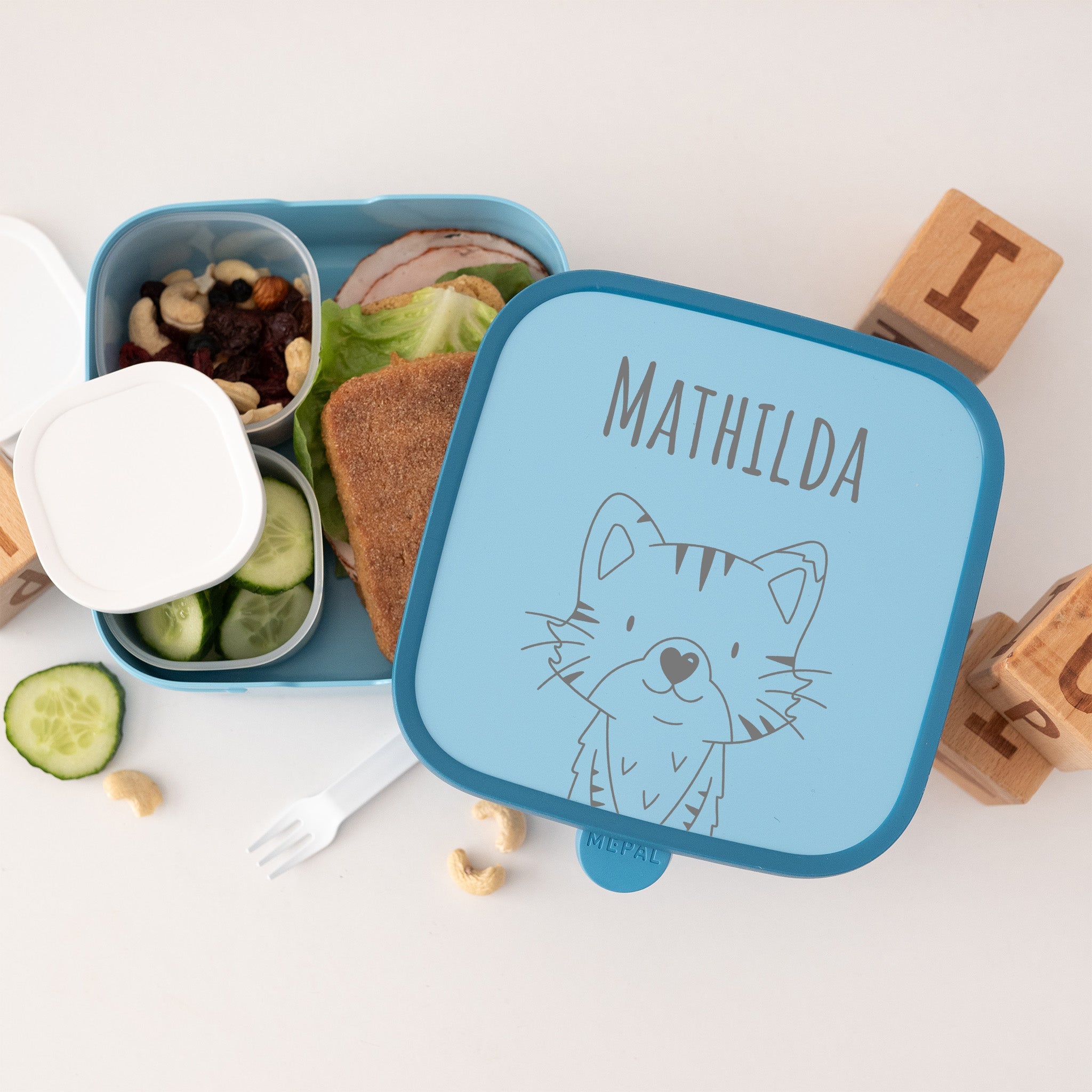 MEPAL große quadratische Brotdose Campus personalisiert mit Bento Einsatz - Tier Gravur - wunderwunsch
