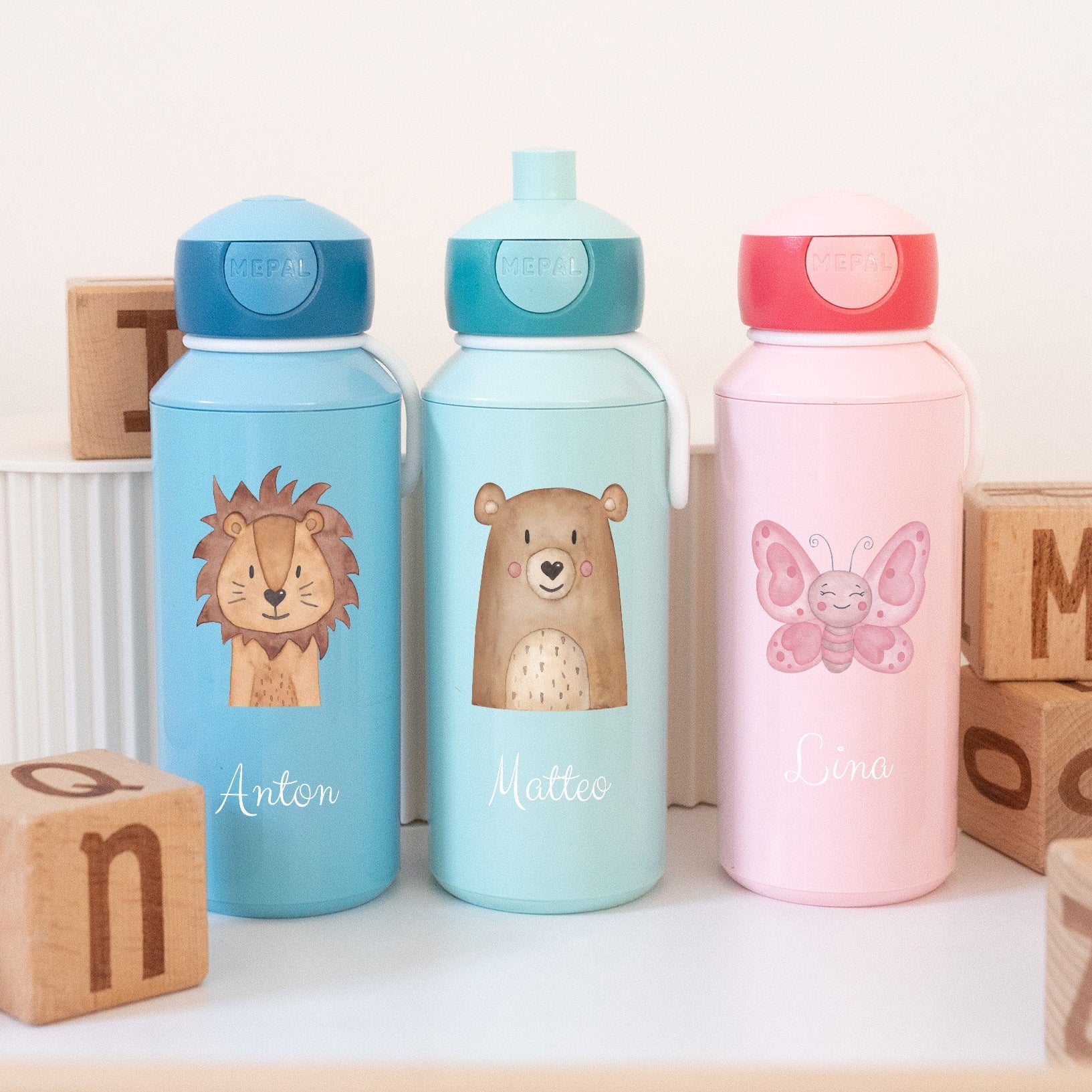 MEPAL Kinder Trinkflasche Campus personalisiert - Tier Aquarell - wunderwunsch