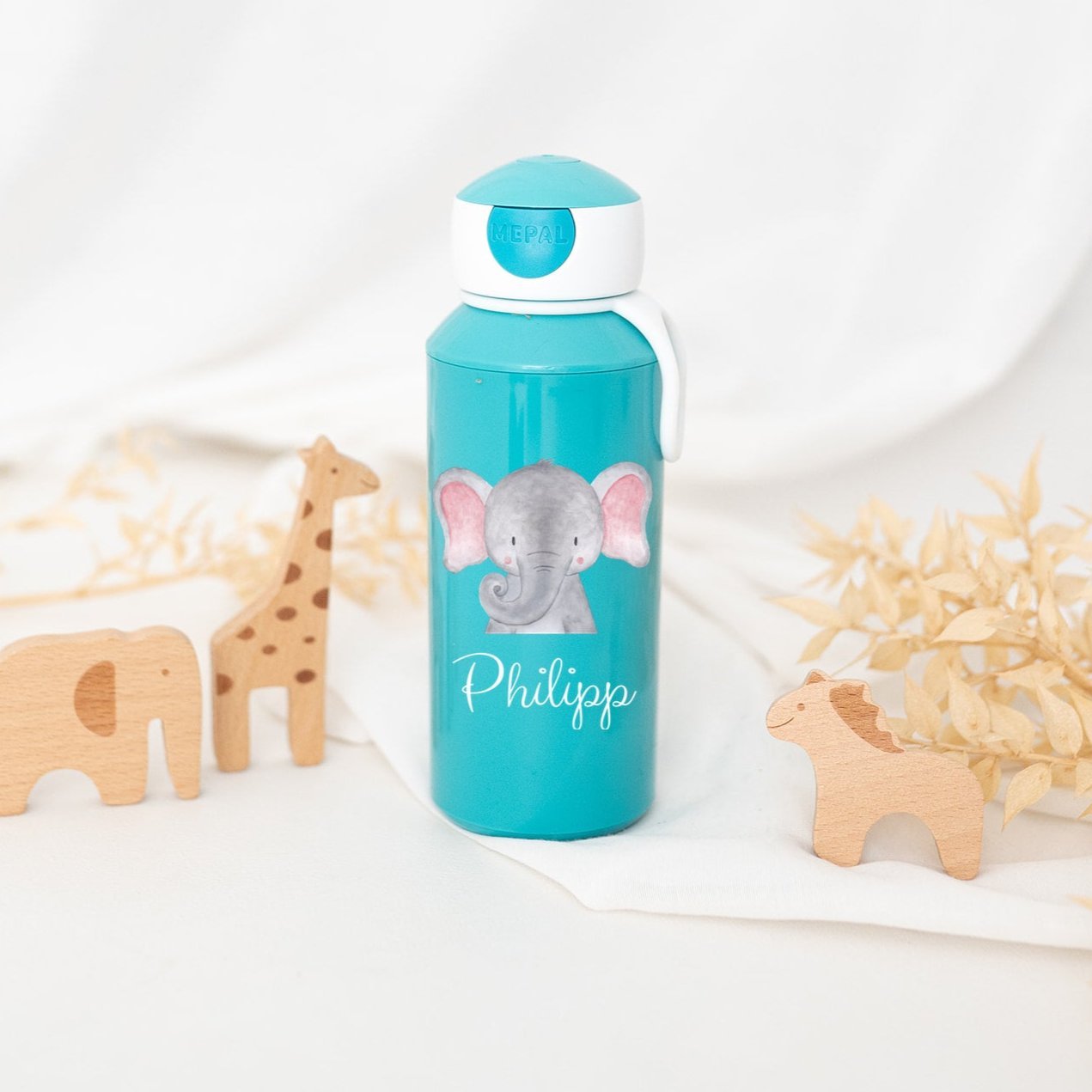 MEPAL Kinder Trinkflasche personalisiert - Tier Aquarell - wunderwunsch