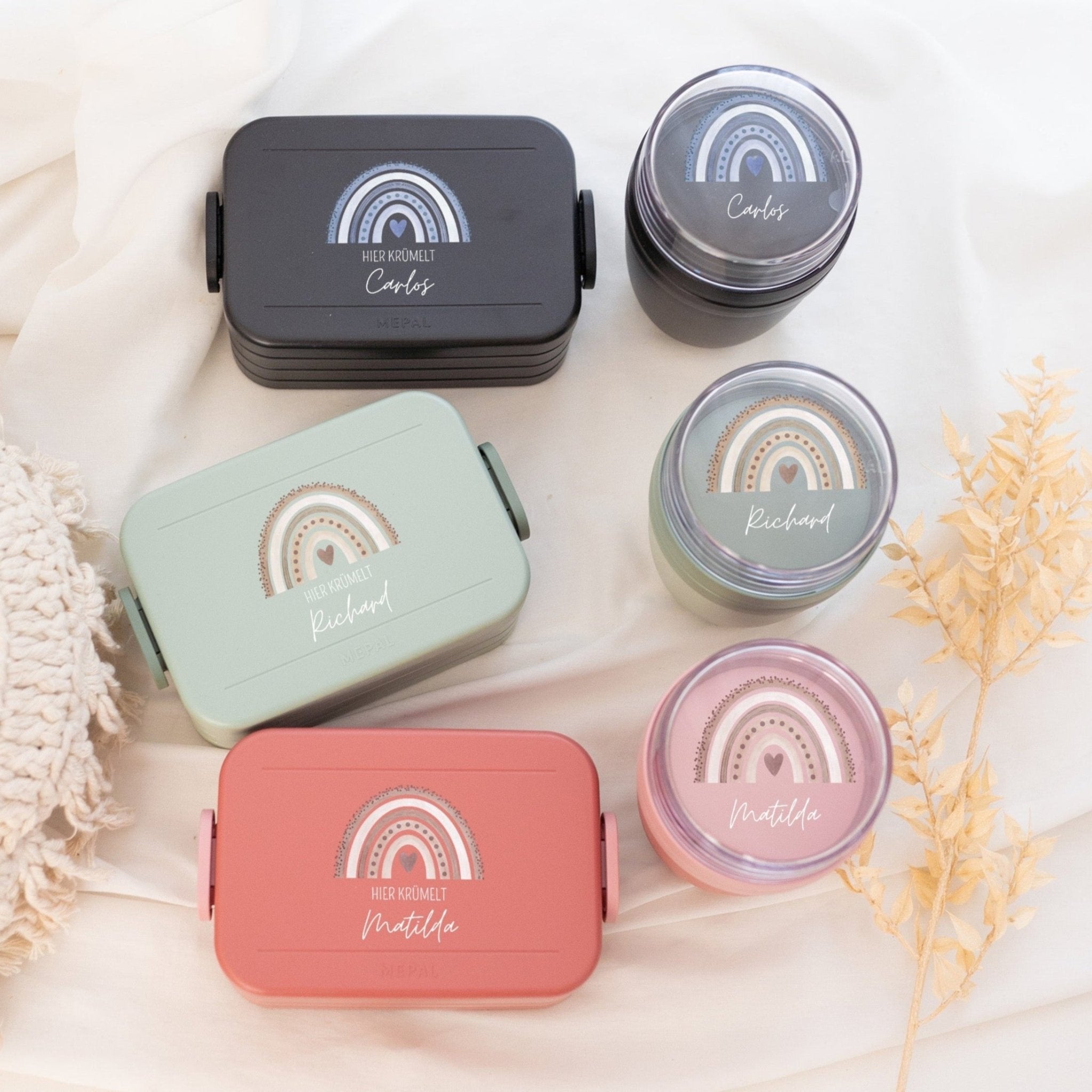 MEPAL Müslibecher und Lunchbox SET - Regenbogen Punkte Aquarell - wunderwunsch