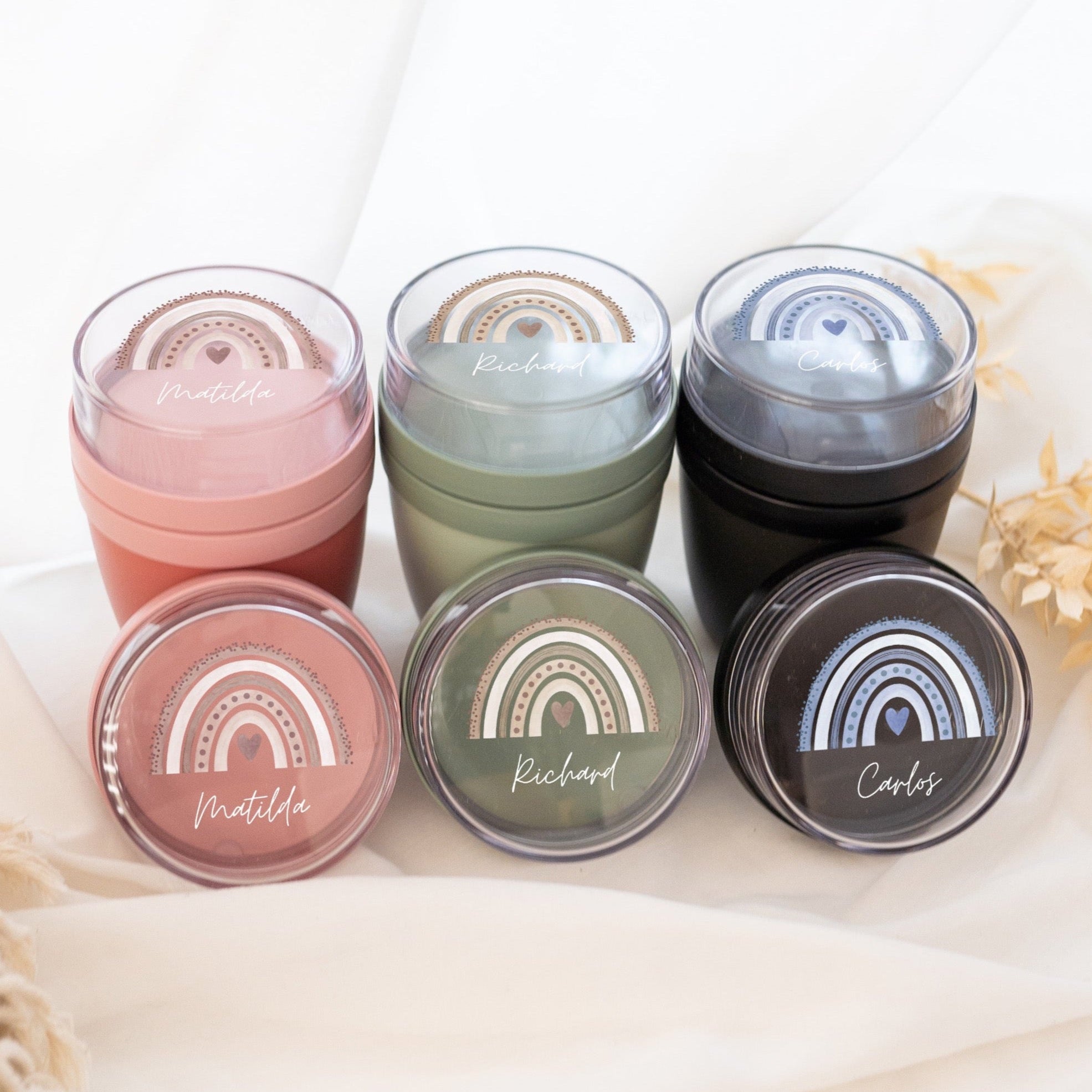 MEPAL Müslibecher und Lunchbox SET - Regenbogen Punkte Aquarell - wunderwunsch