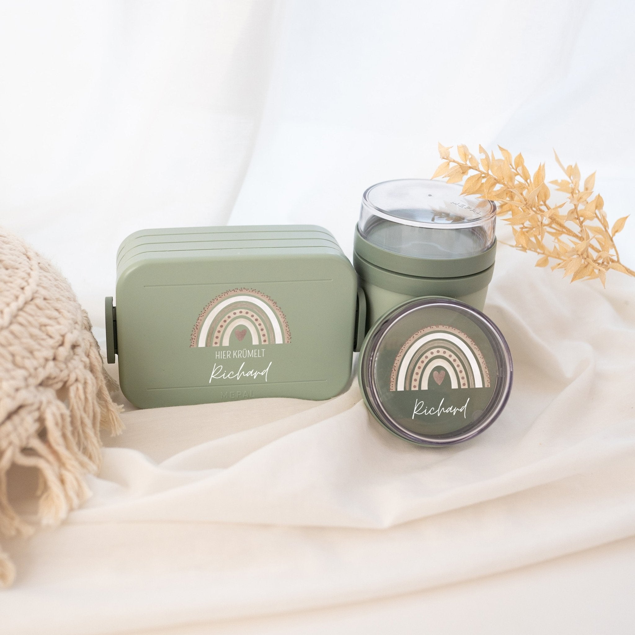 MEPAL Müslibecher und Lunchbox SET - Regenbogen Punkte Aquarell - wunderwunsch