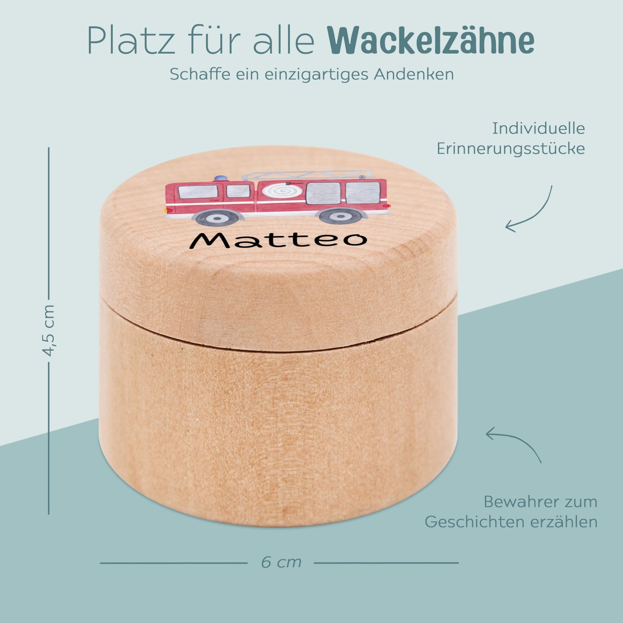 Milchzahndose Holz personalisiert - Fahrzeuge Aquarell - wunderwunsch