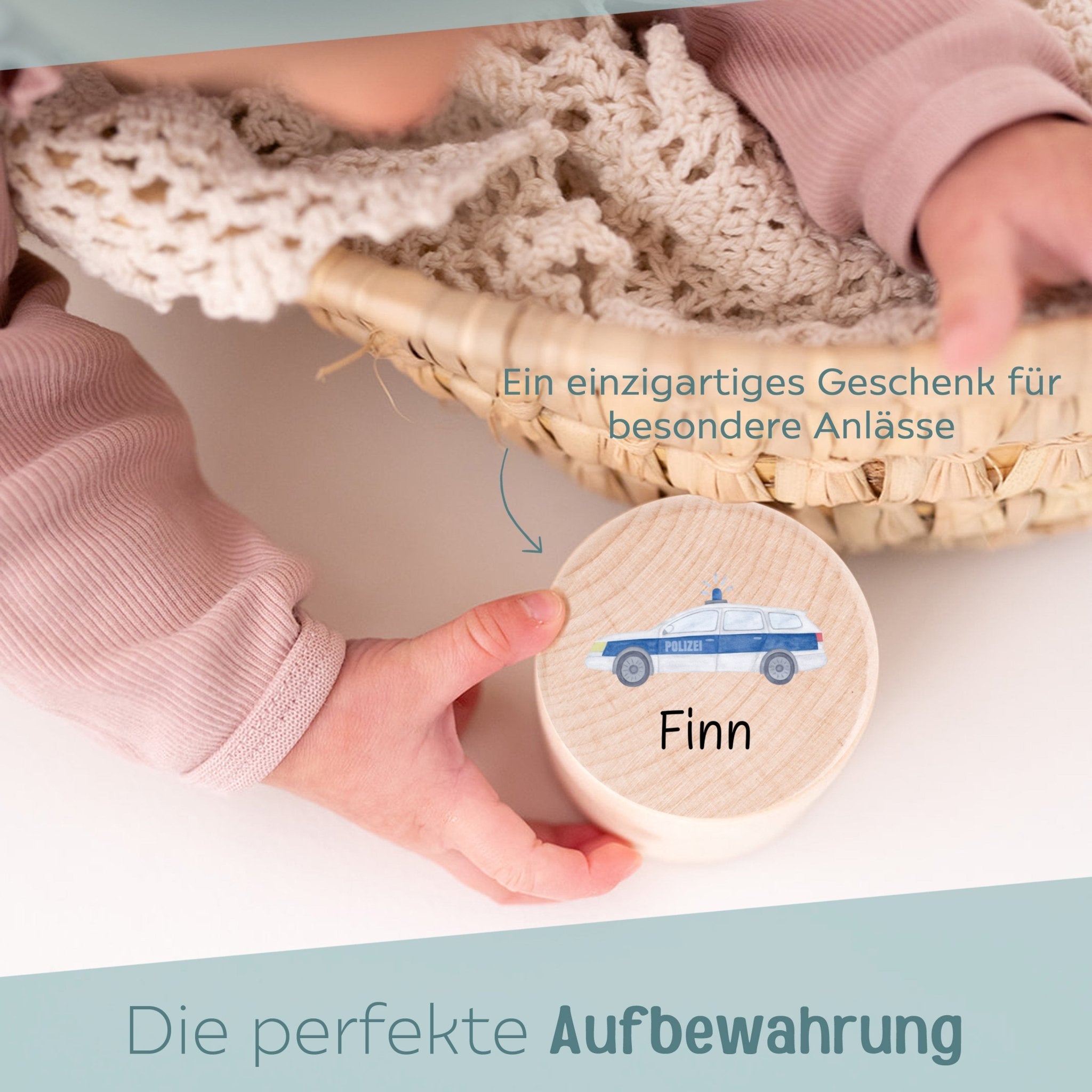 Milchzahndose Holz personalisiert - Fahrzeuge Aquarell - wunderwunsch