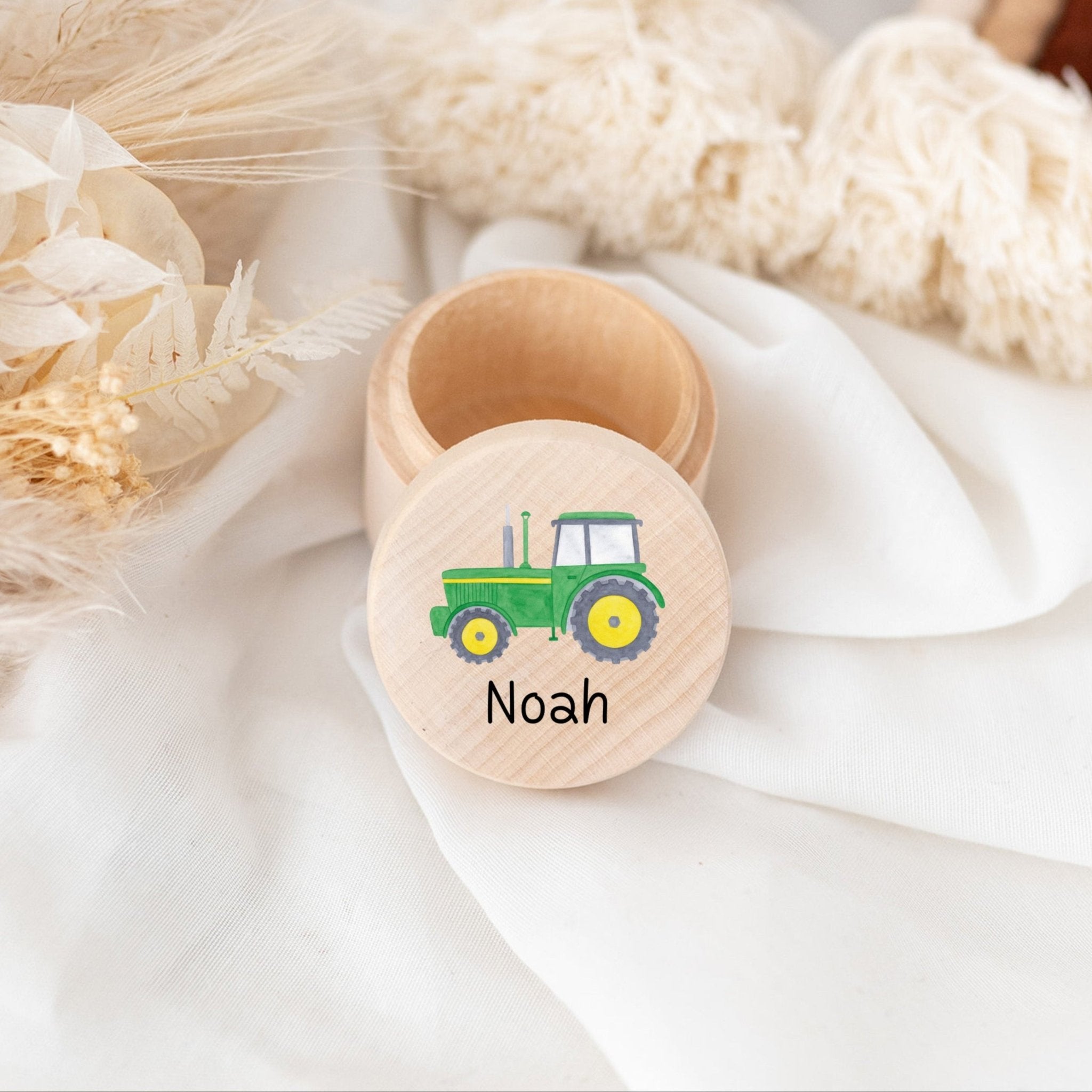 Milchzahndose Holz personalisiert - Fahrzeuge Aquarell - wunderwunsch