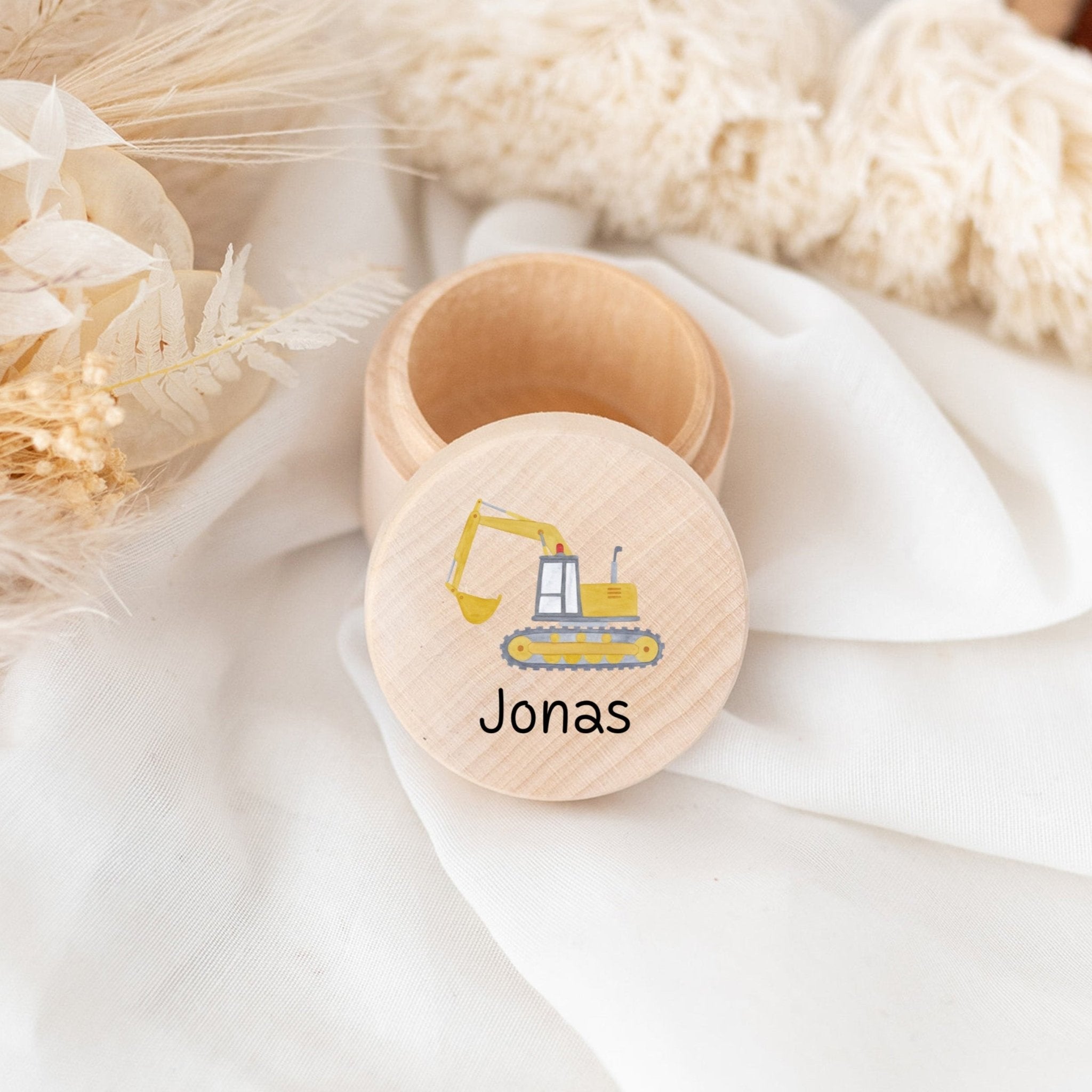 Milchzahndose Holz personalisiert - Fahrzeuge Aquarell - wunderwunsch