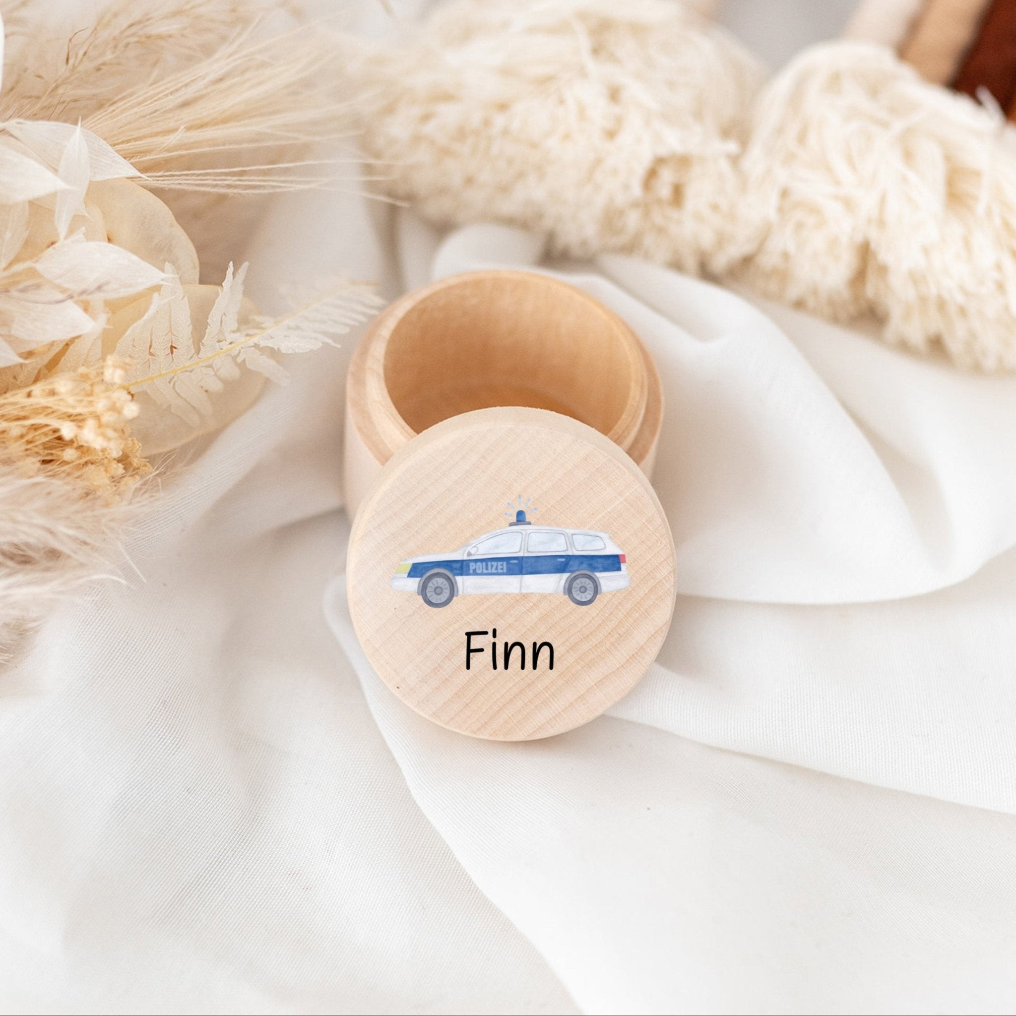 Milchzahndose Holz personalisiert - Fahrzeuge Aquarell - wunderwunsch