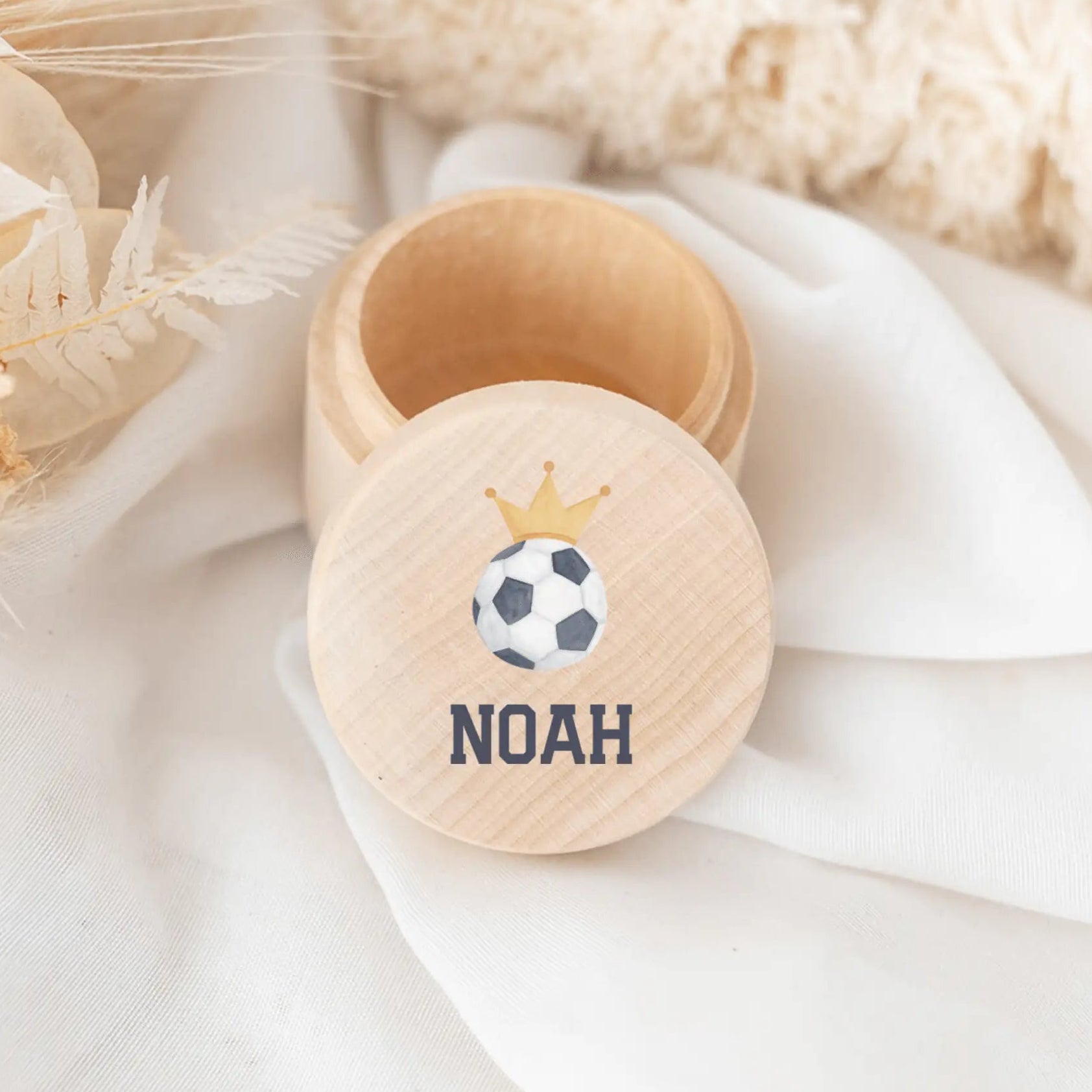 Milchzahndose Holz personalisiert - Fußball Aquarell - wunderwunsch