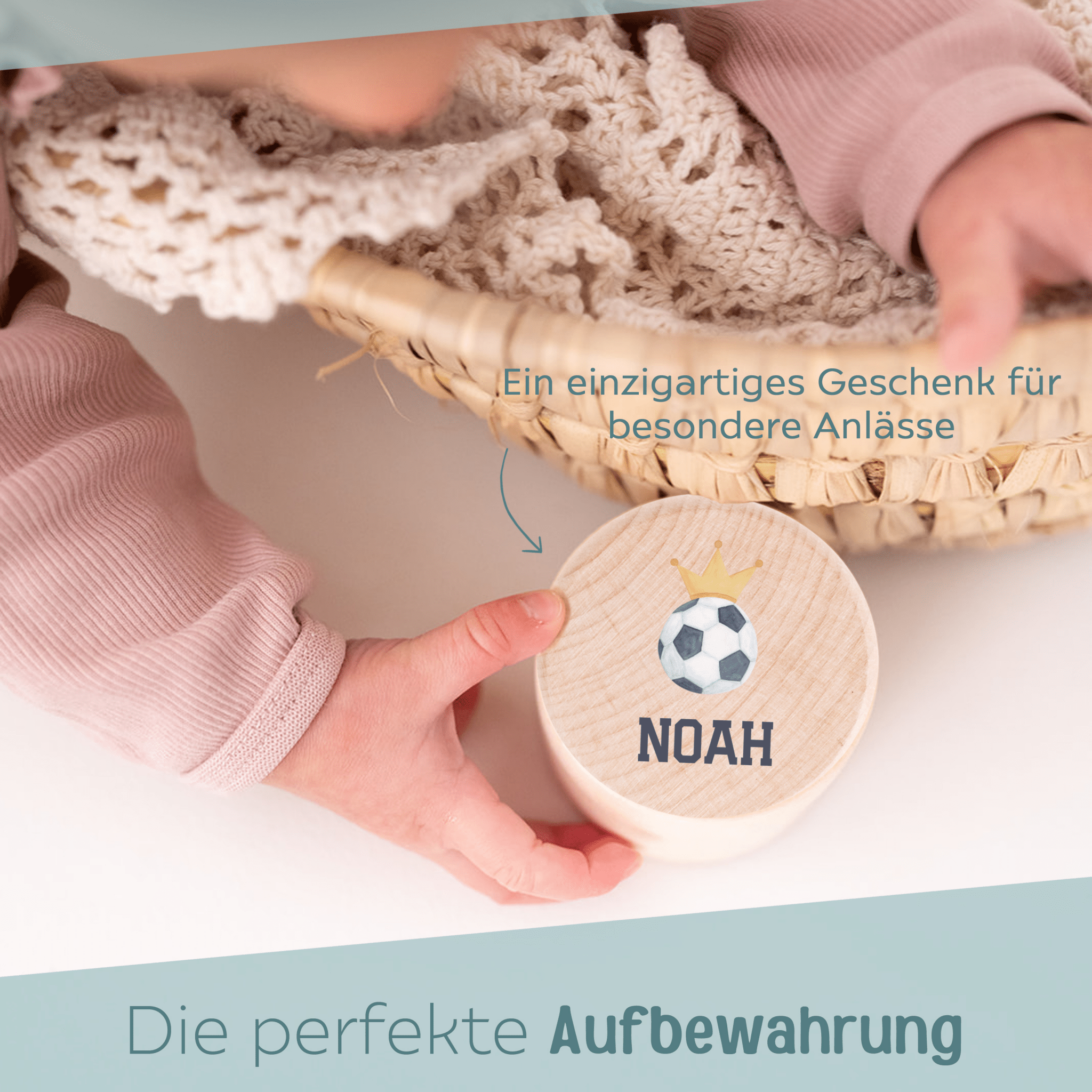 Milchzahndose Holz personalisiert - Fußball Aquarell - wunderwunsch